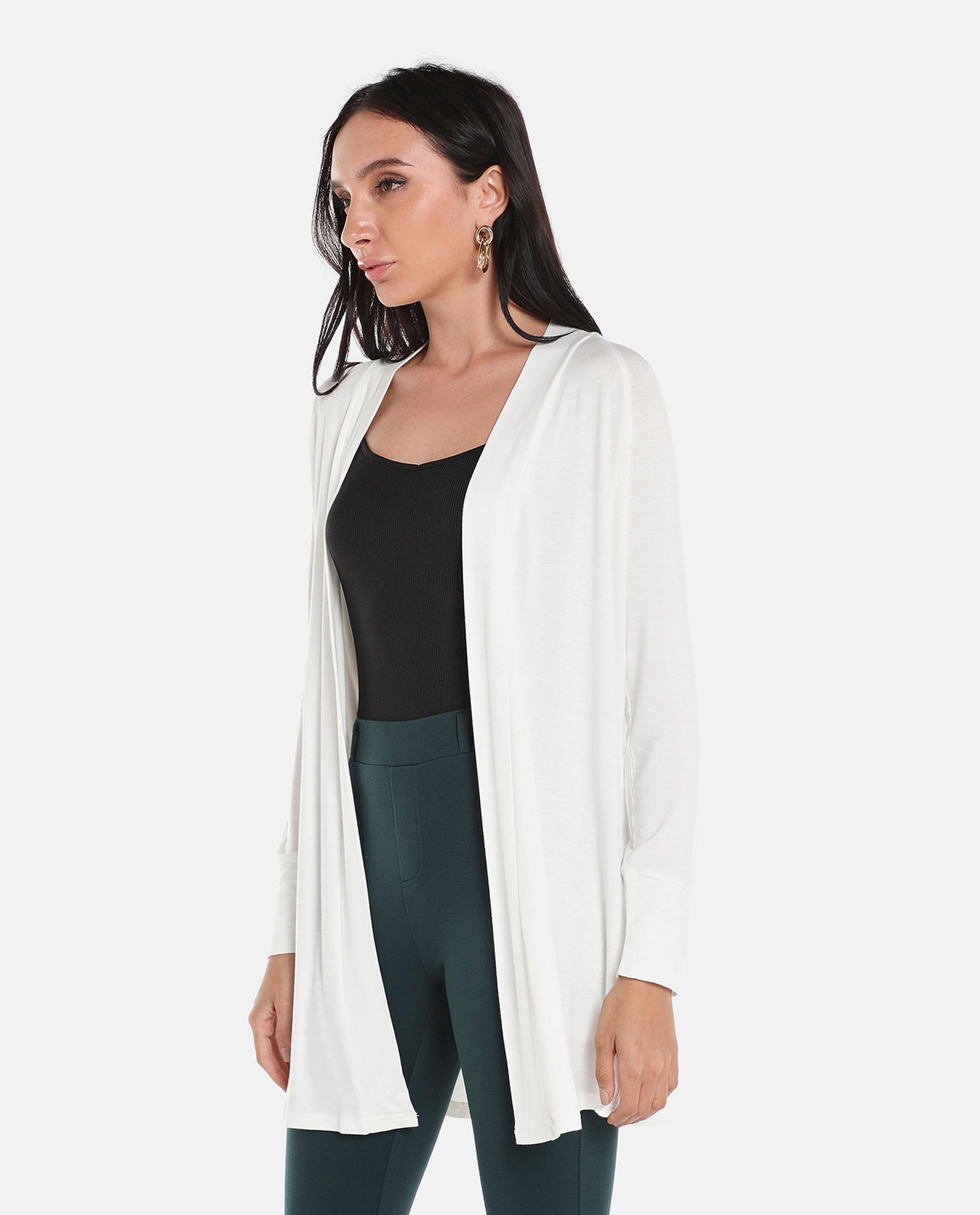 White Solid Casual Cardigan