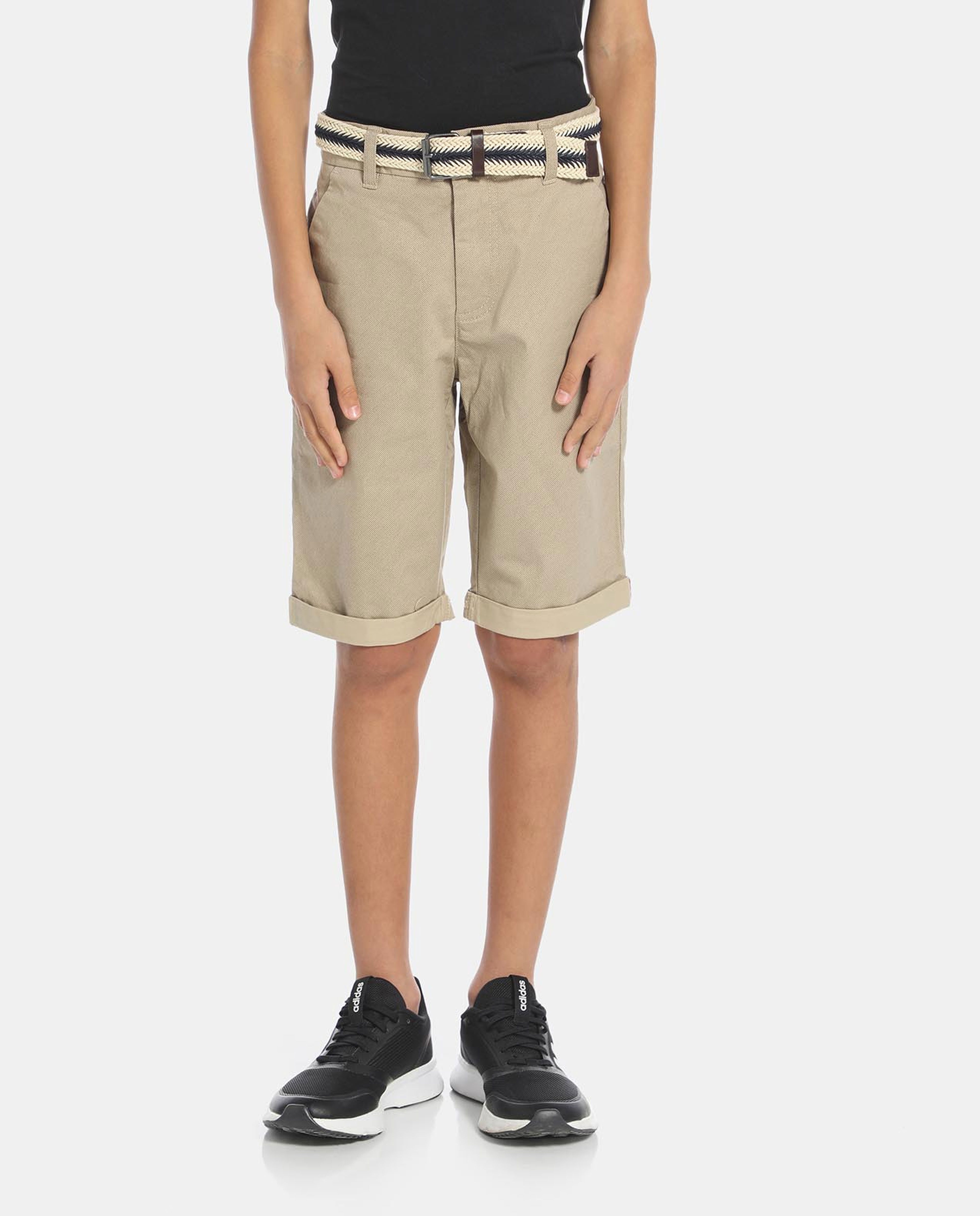 Beige Solid Chinos Shorts