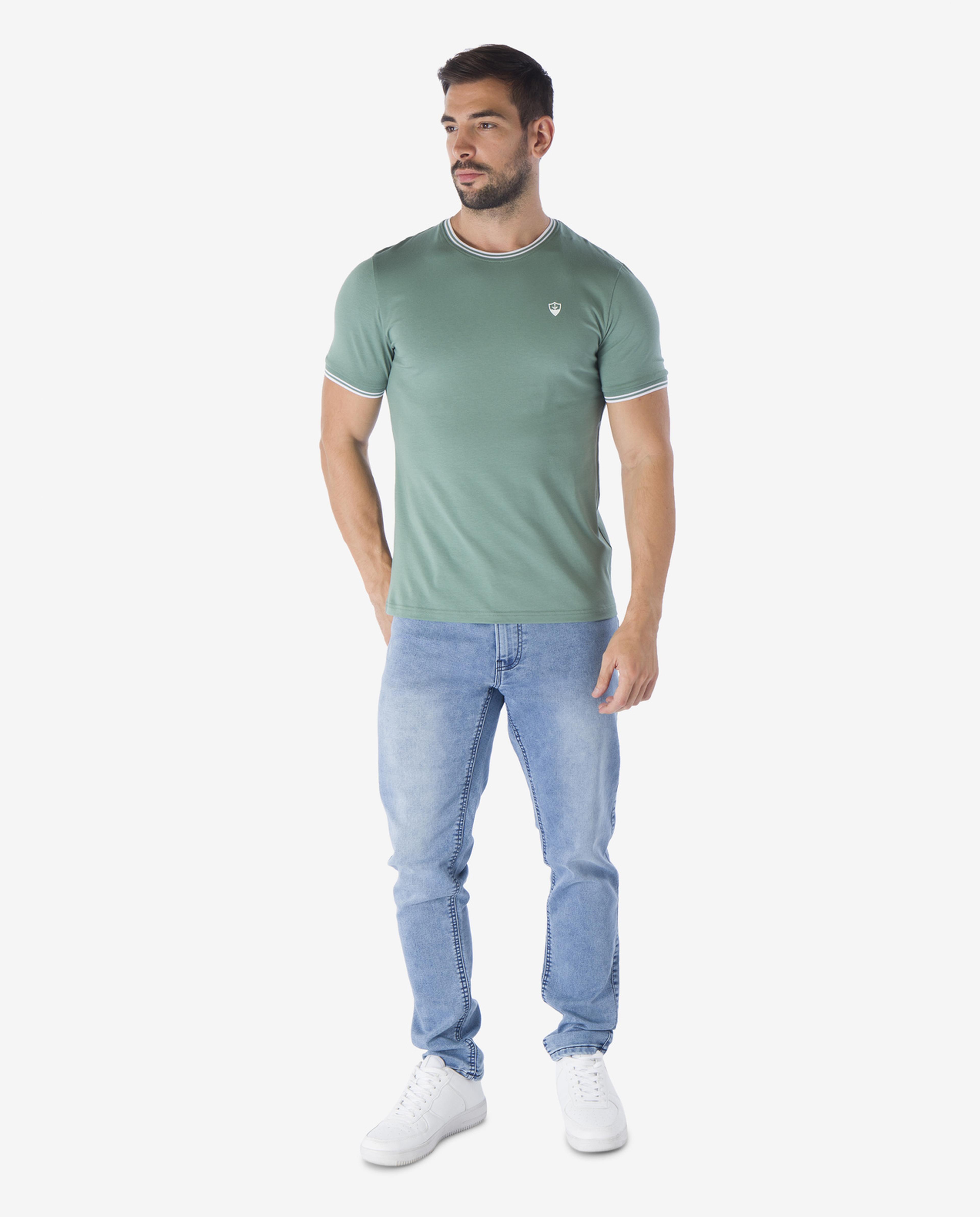 Green Round Neck Plain Design T-Shirt