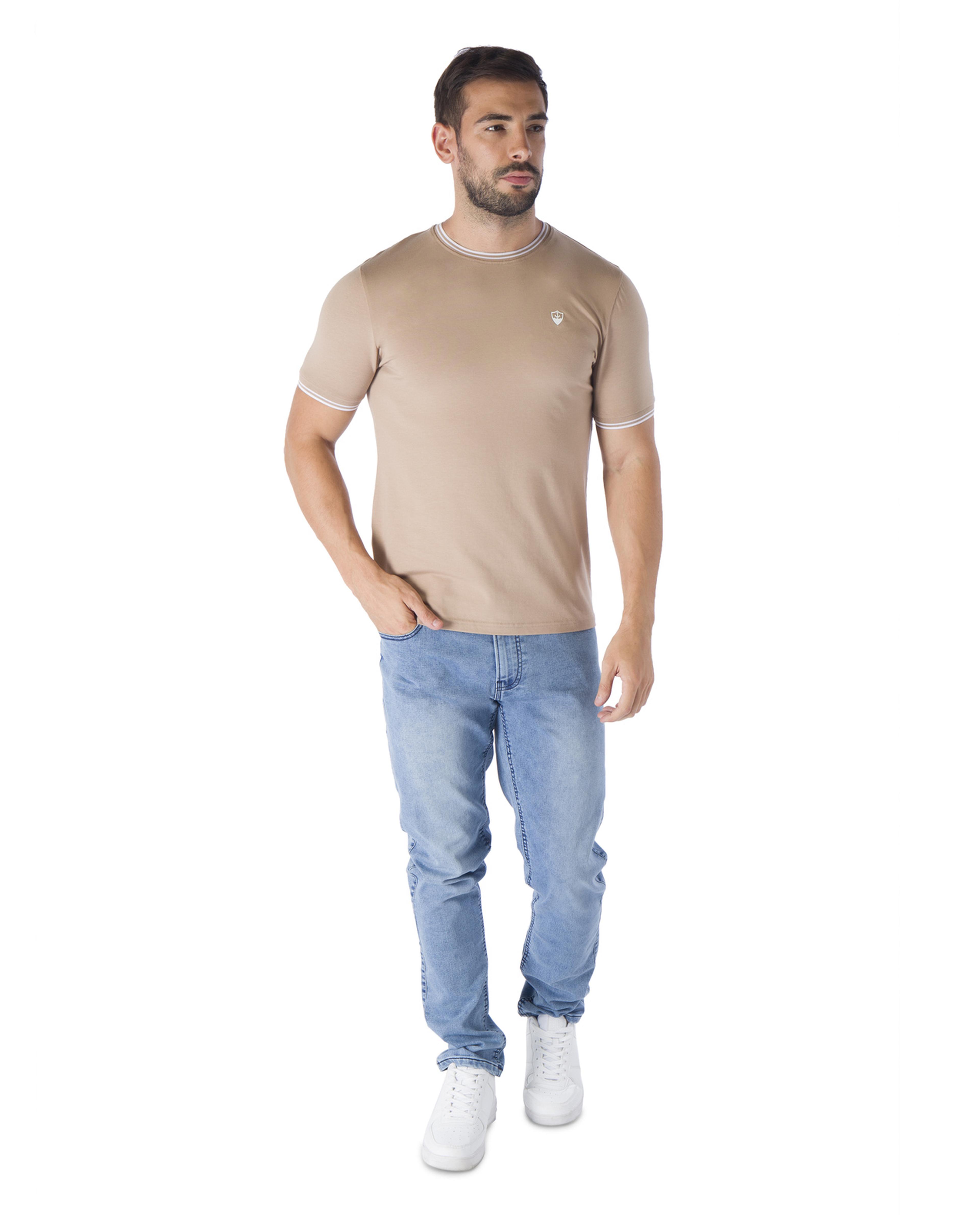 Brown Round Neck Plain Design T-Shirt