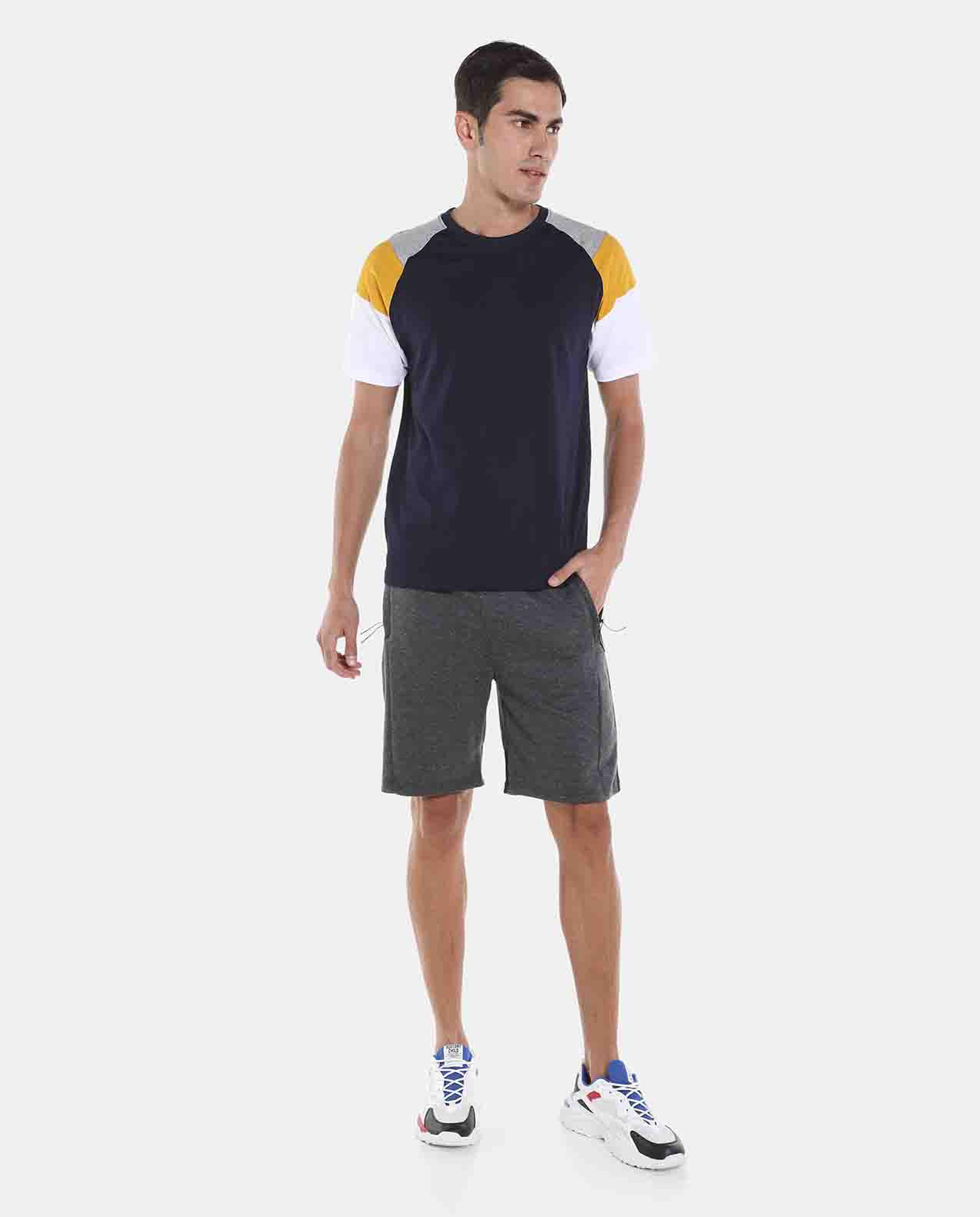 Anthra Melange Solid Design Knit Shorts