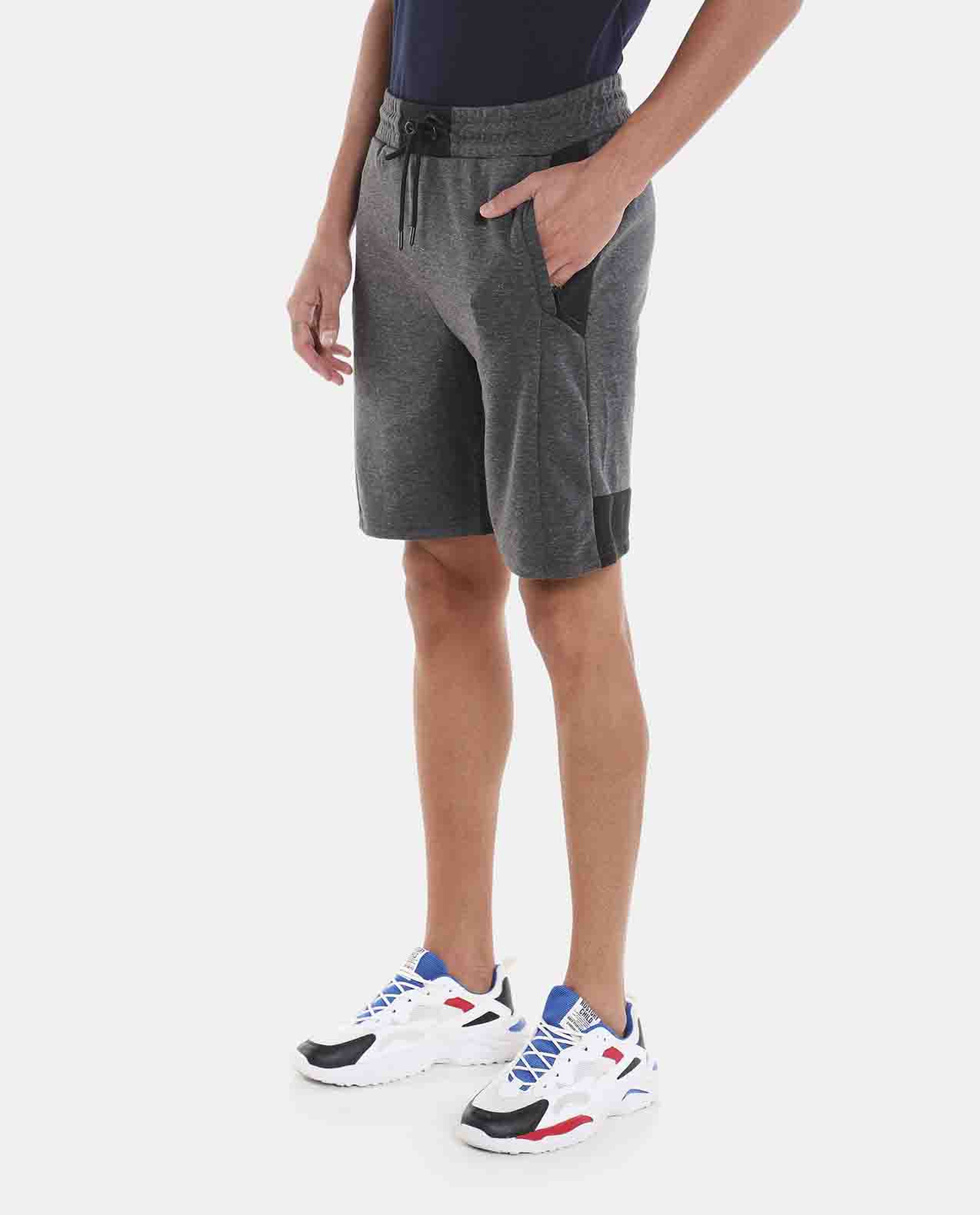 Anthra Melange Solid Design Knit Shorts