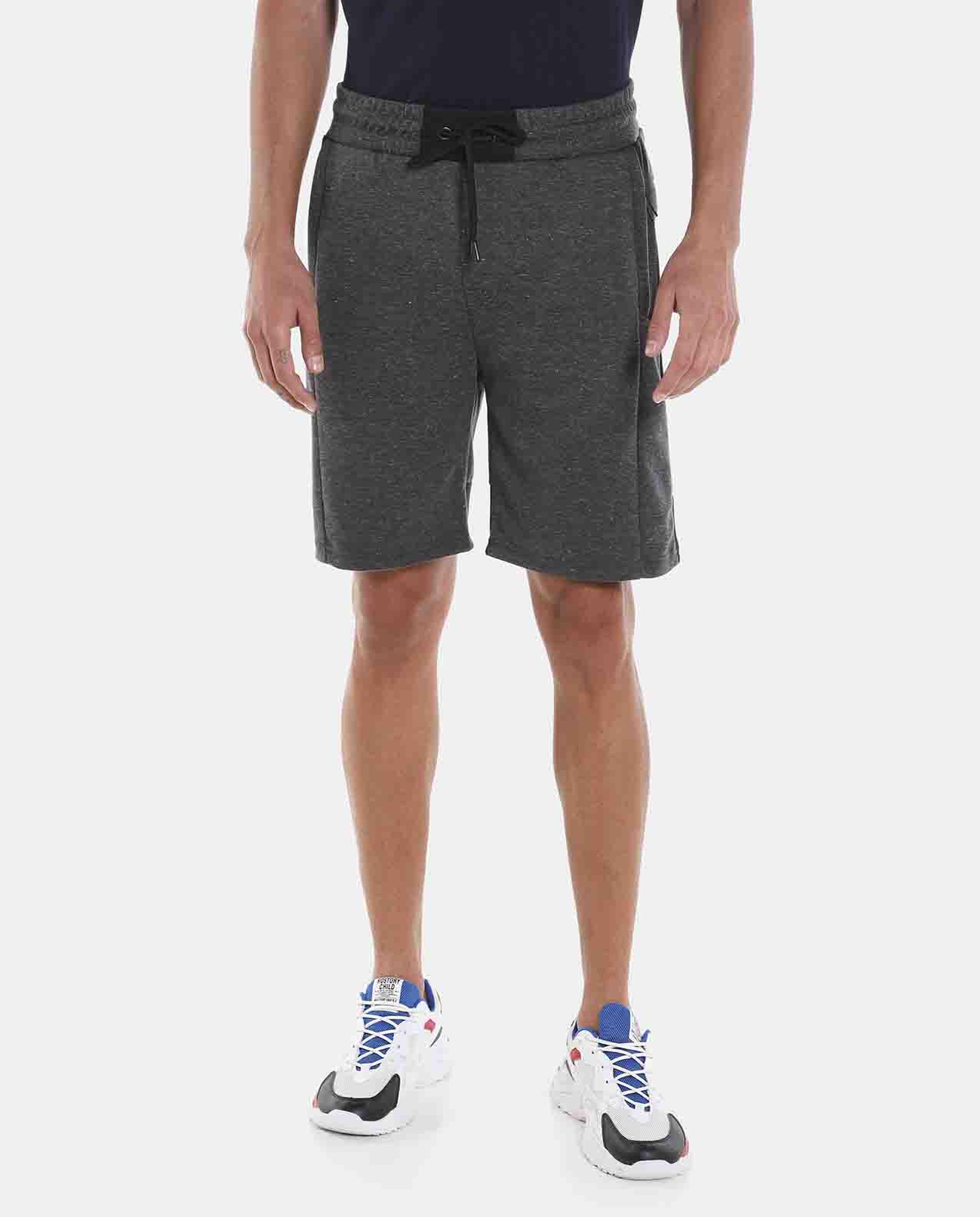 Anthra Melange Solid Design Knit Shorts