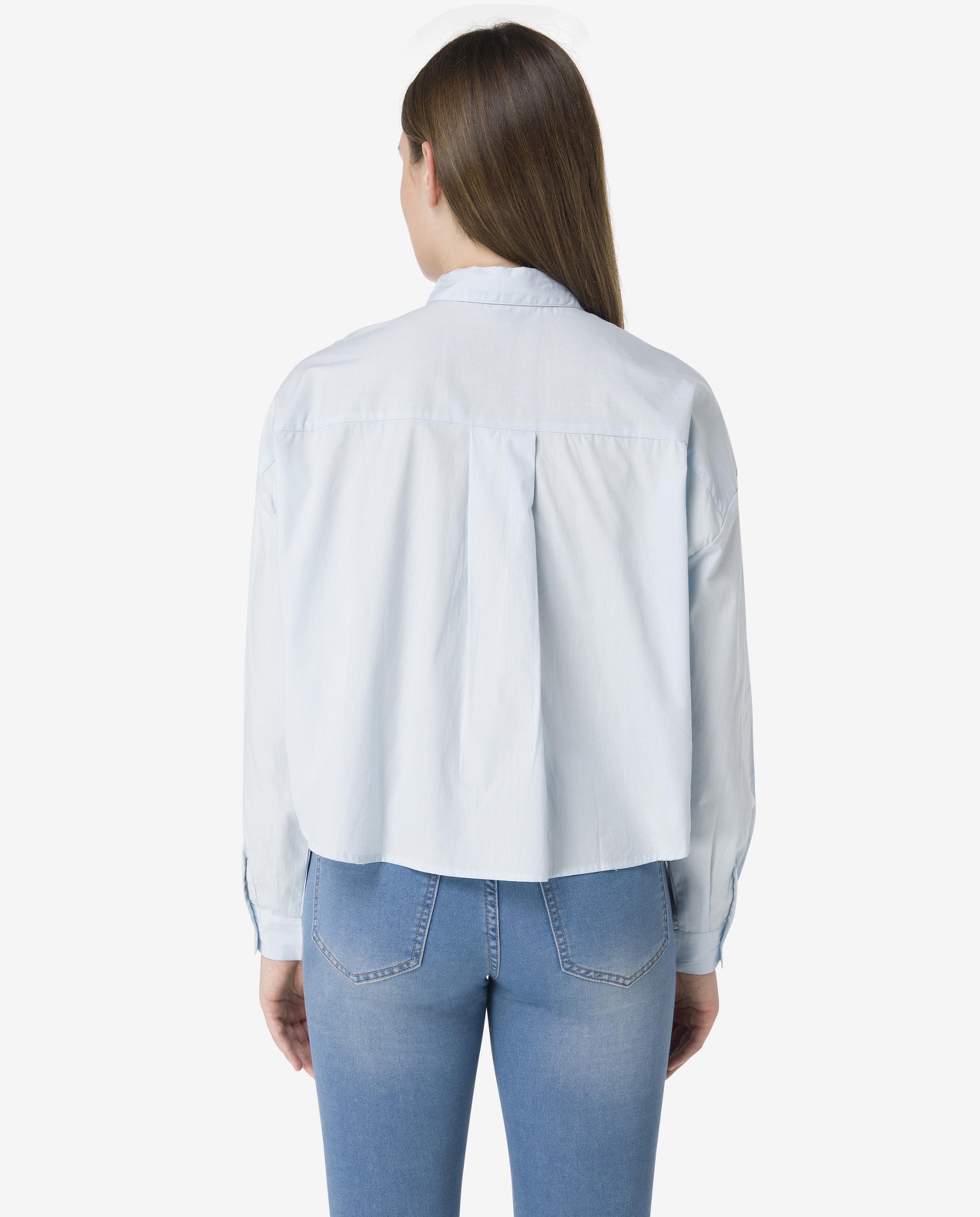 Blue Young Woven Fashion Crop Shirt