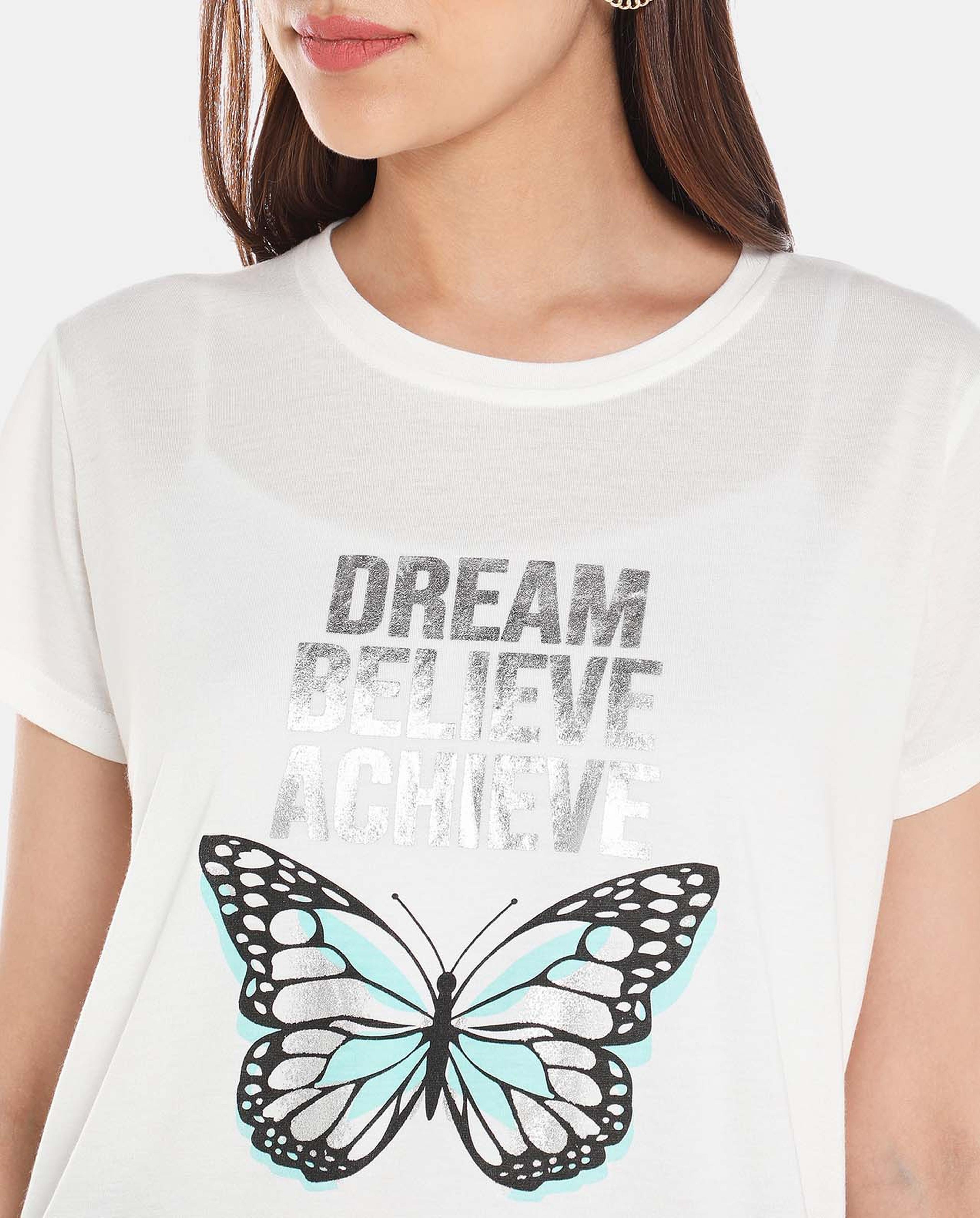 White Polyester Casual Tee