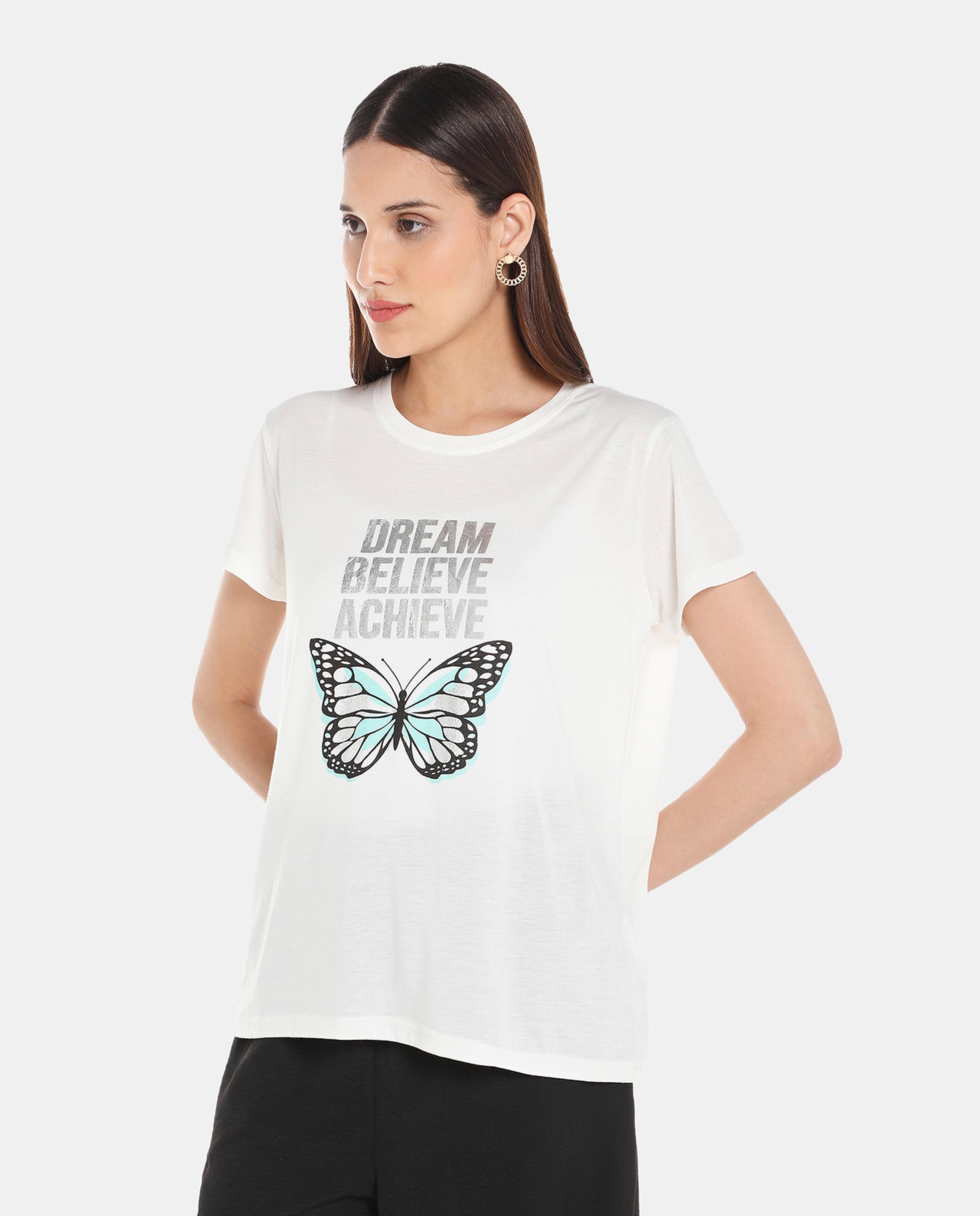 White Polyester Casual Tee