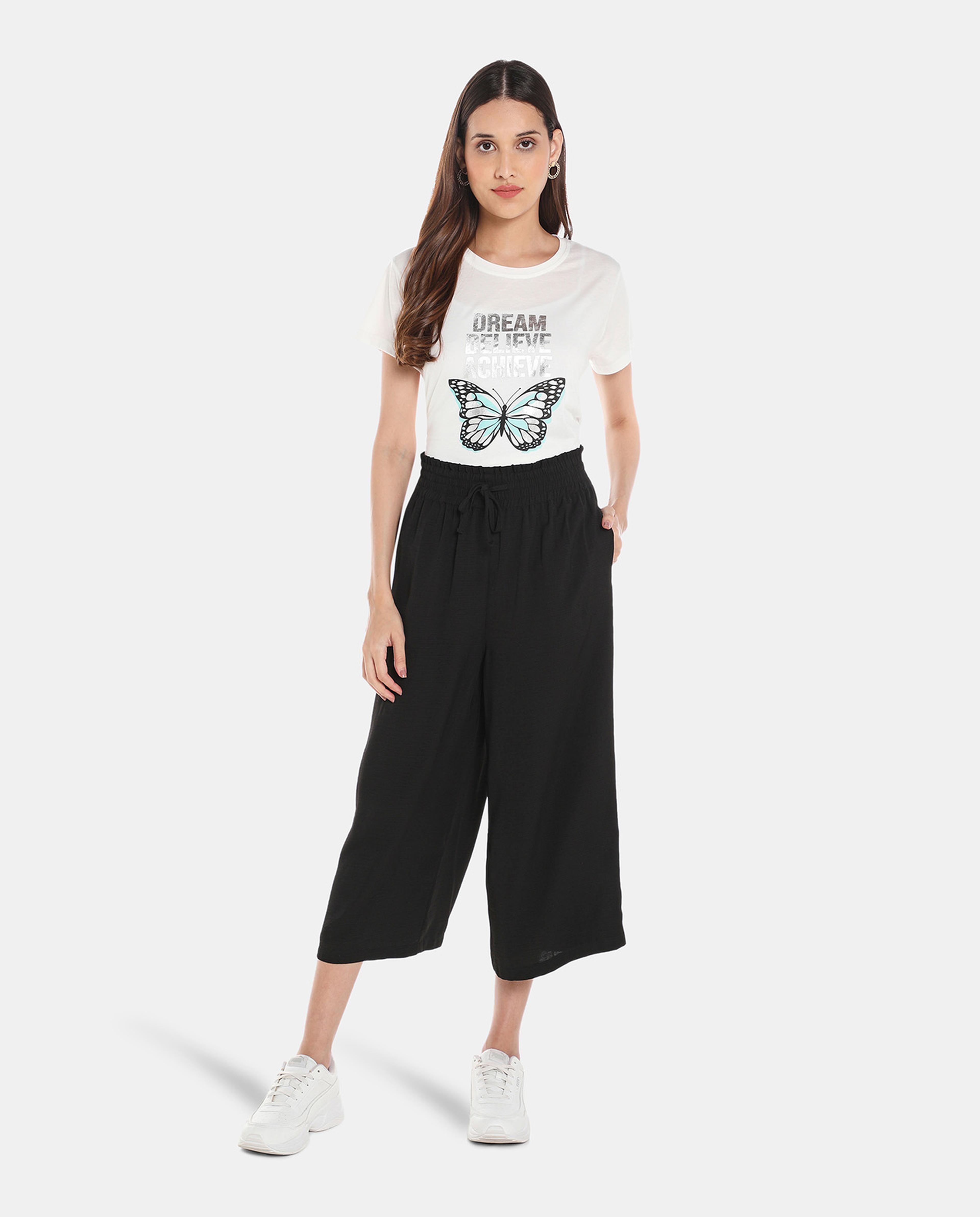 White Polyester Casual Tee