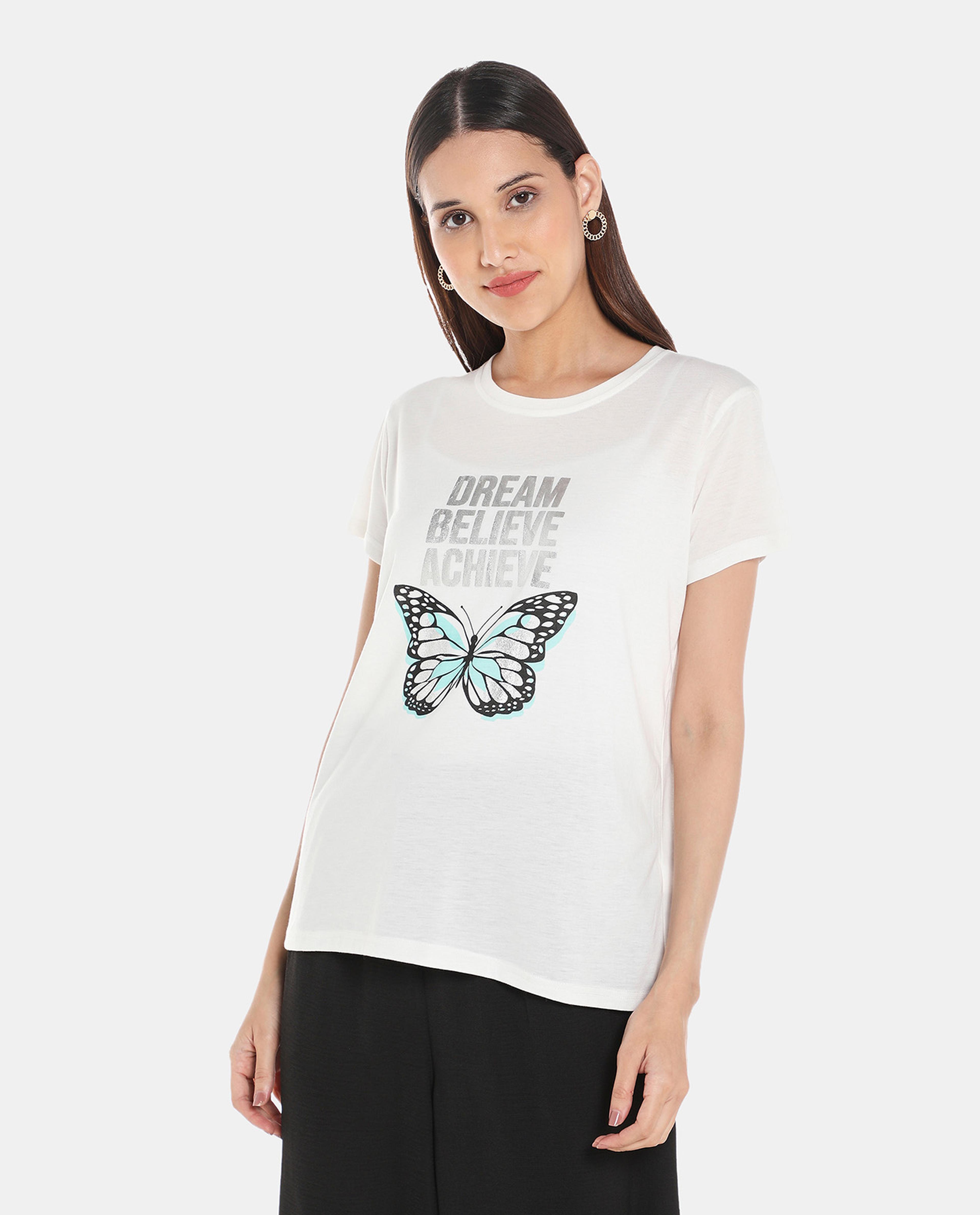 White Polyester Casual Tee
