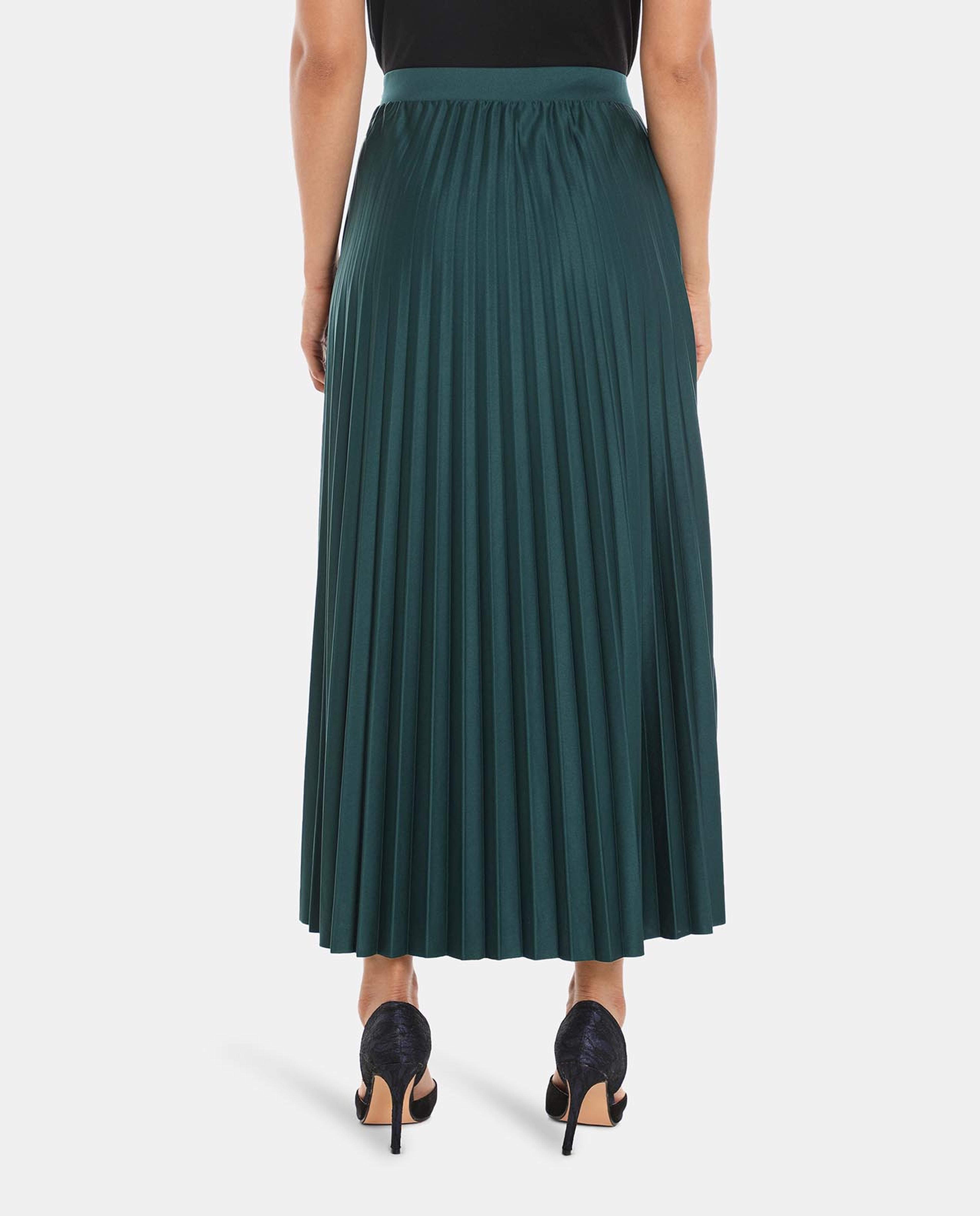 Green Polyester Pleated Skirt