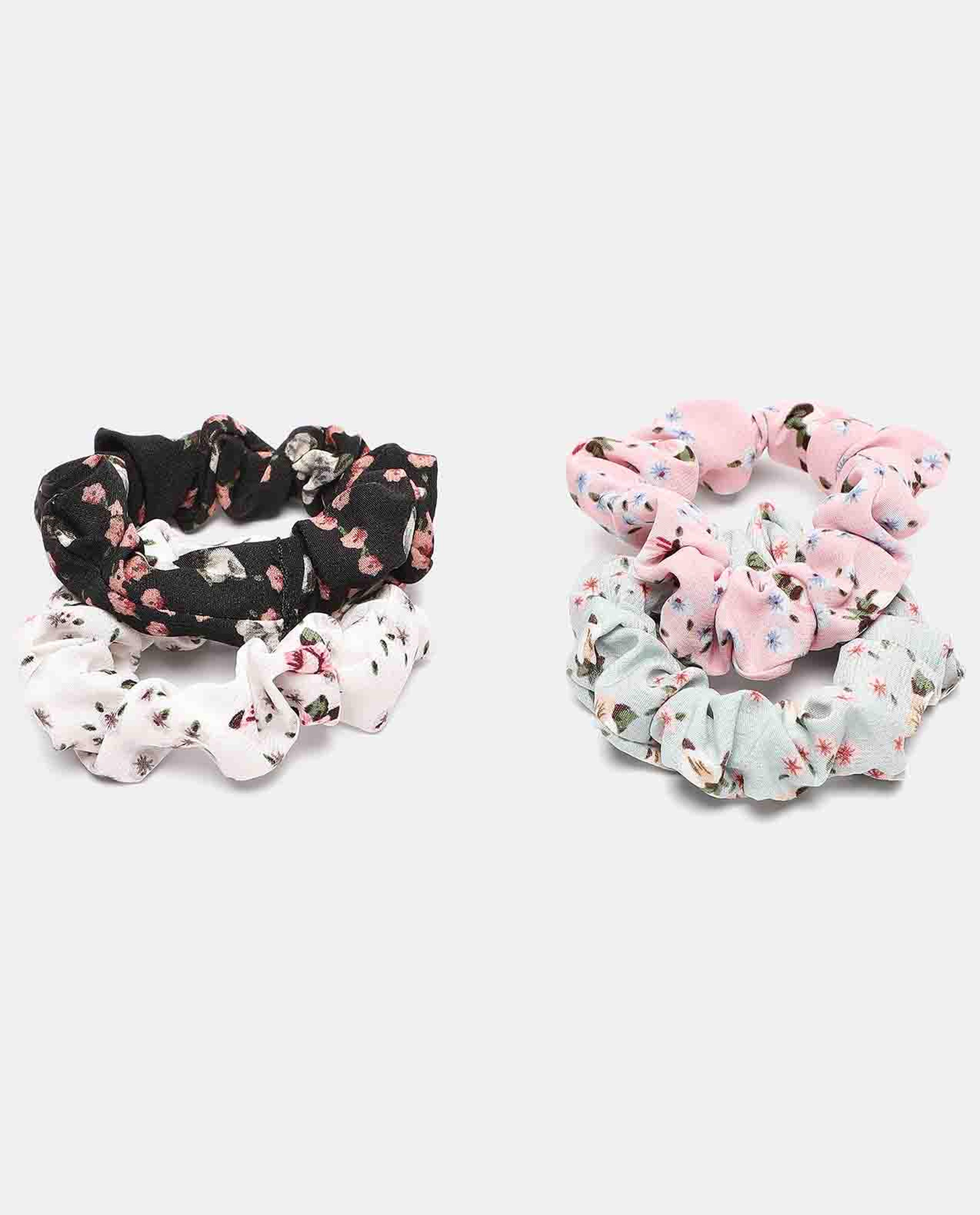 Multi-Colored Retro Floral Scrunchie Set of 4
