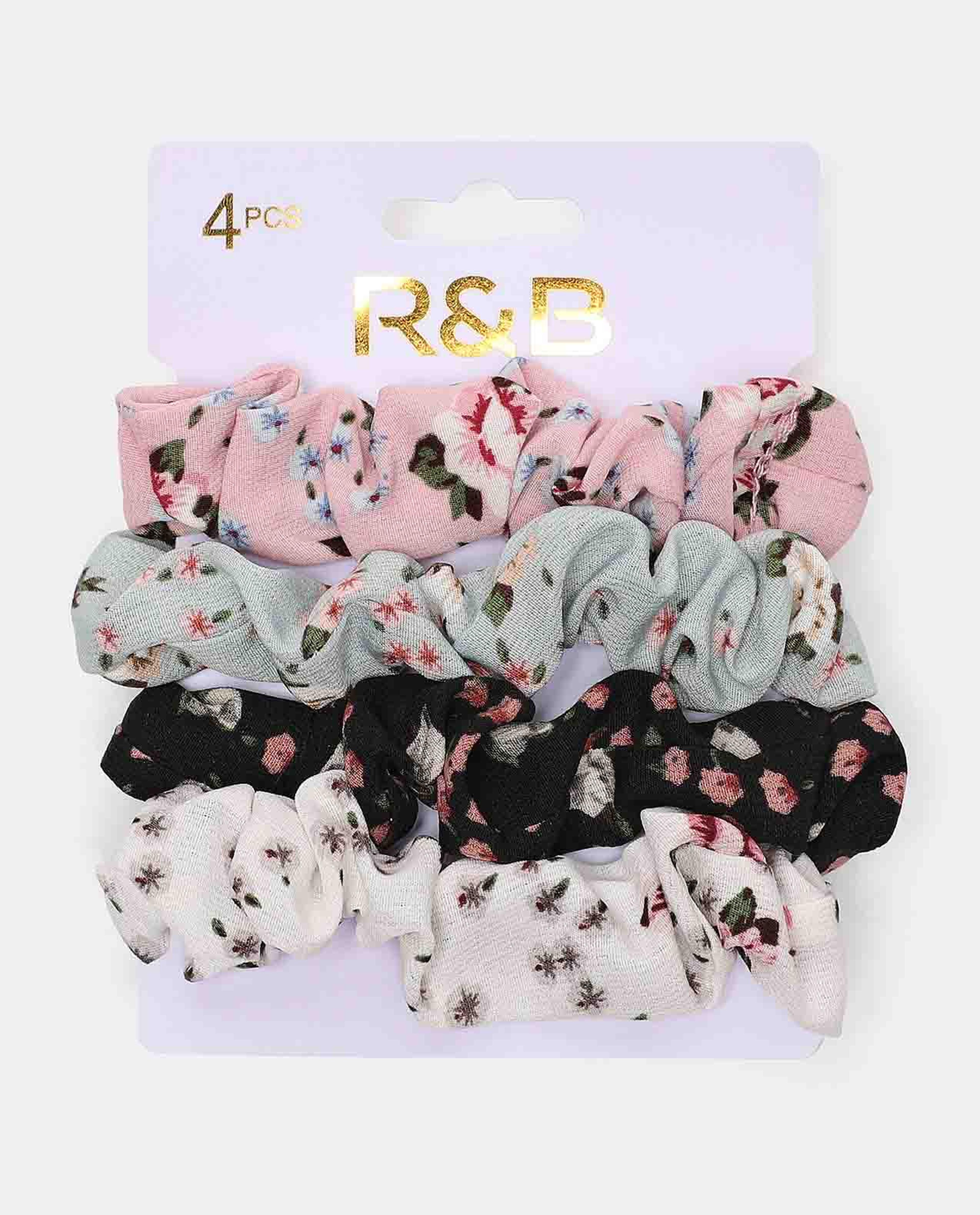 Multi-Colored Retro Floral Scrunchie Set of 4