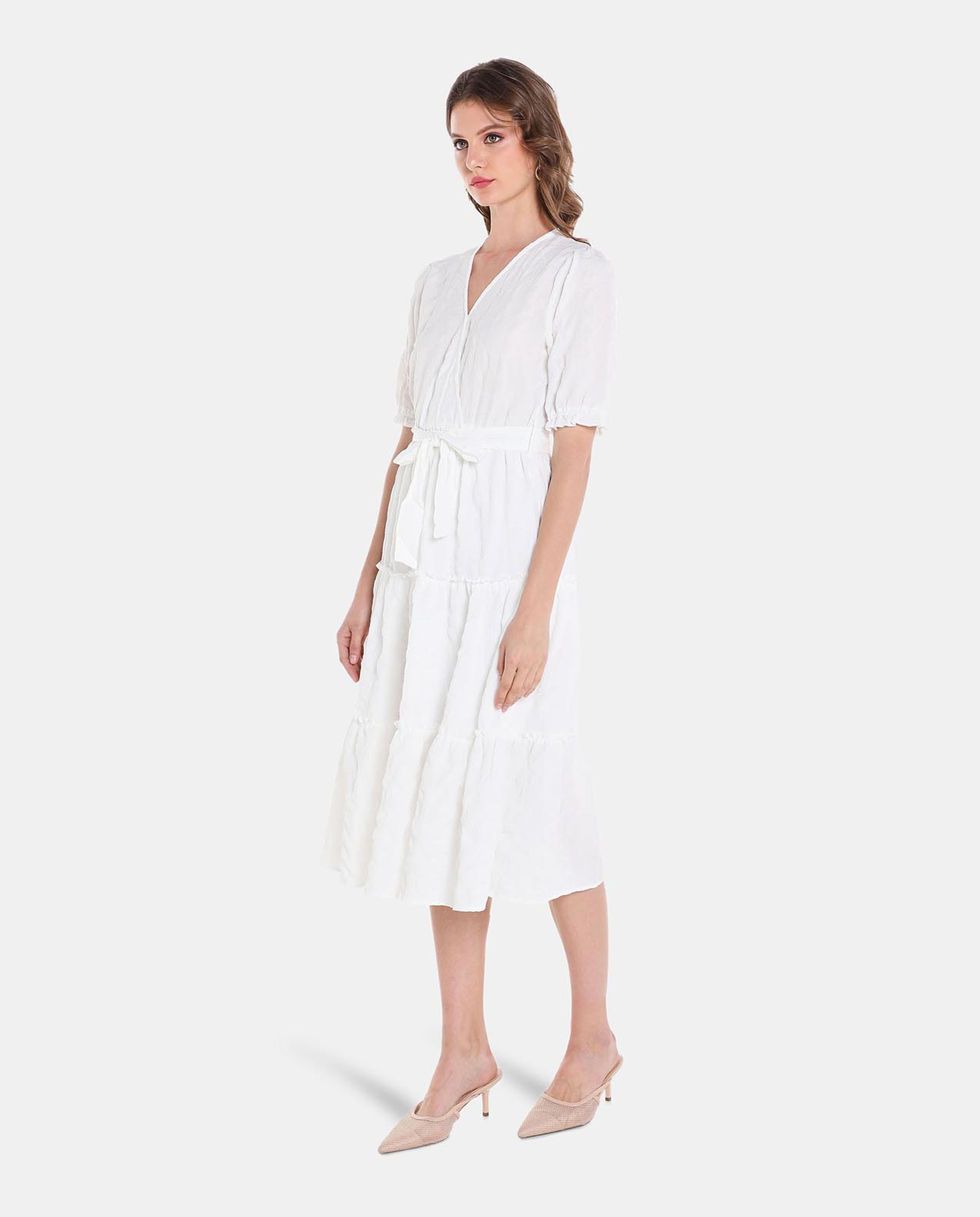 White V-Neck Dress