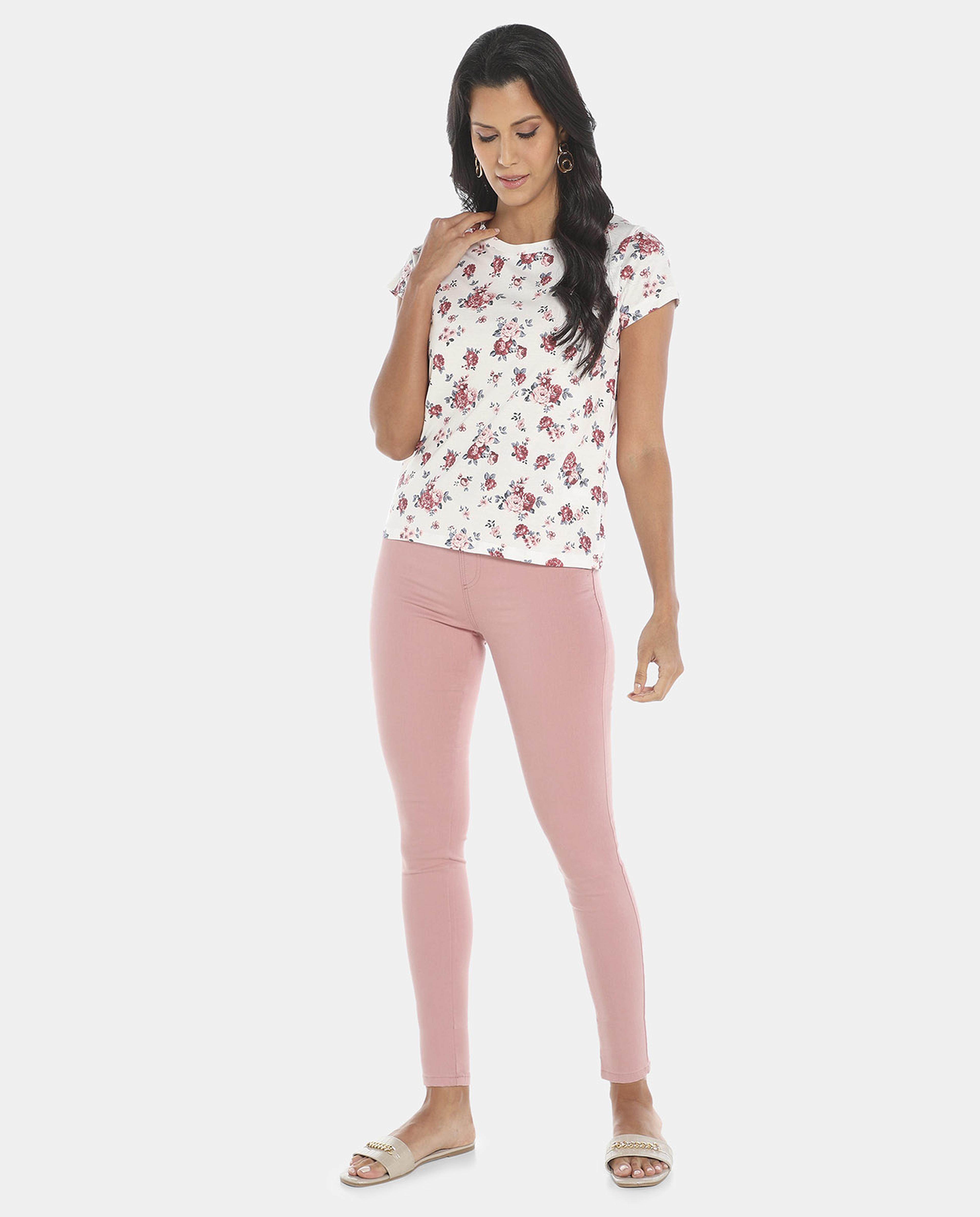 Dusty Pink High Rise Skinny Fit Jeggings