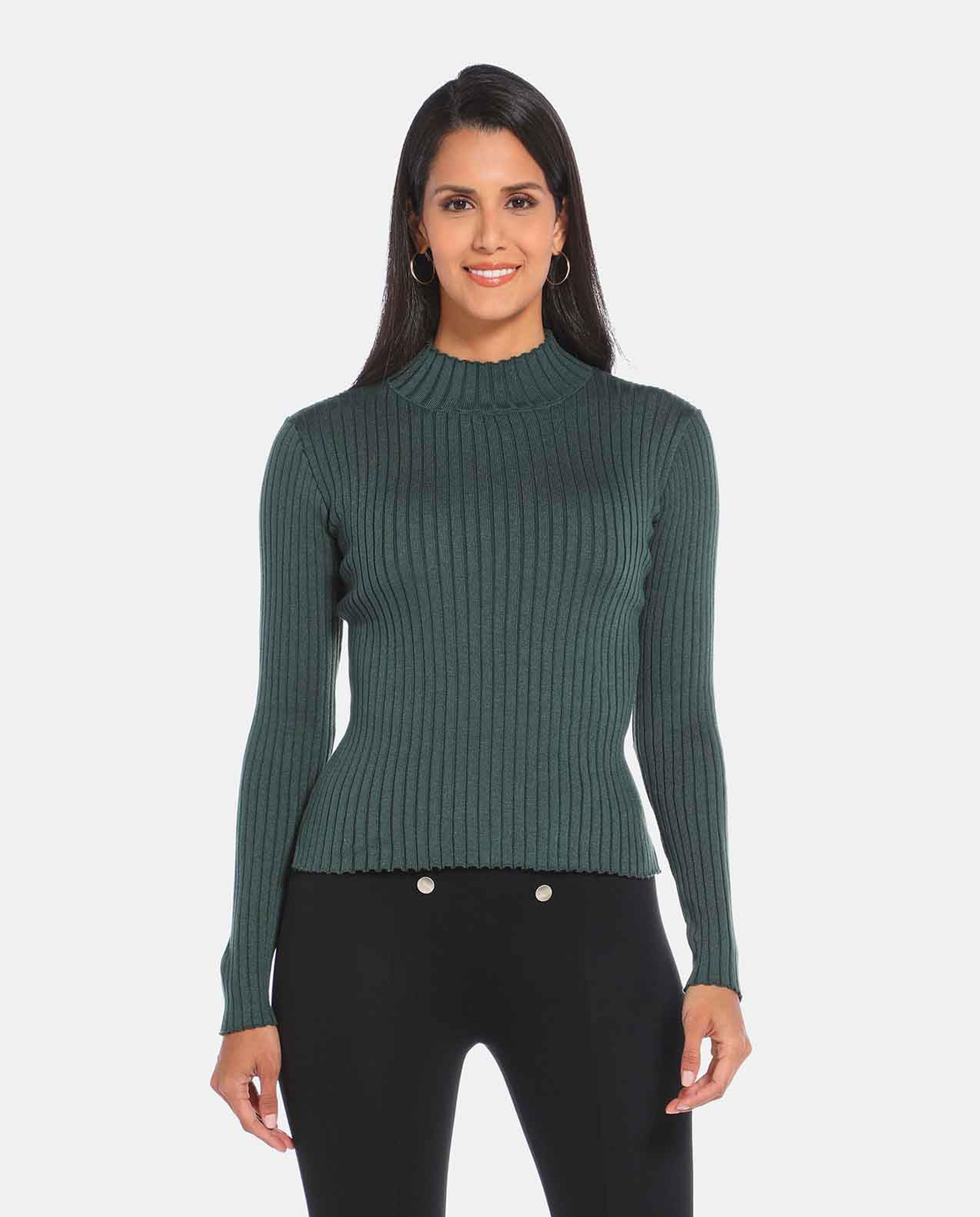Green High Neck Sweat Top