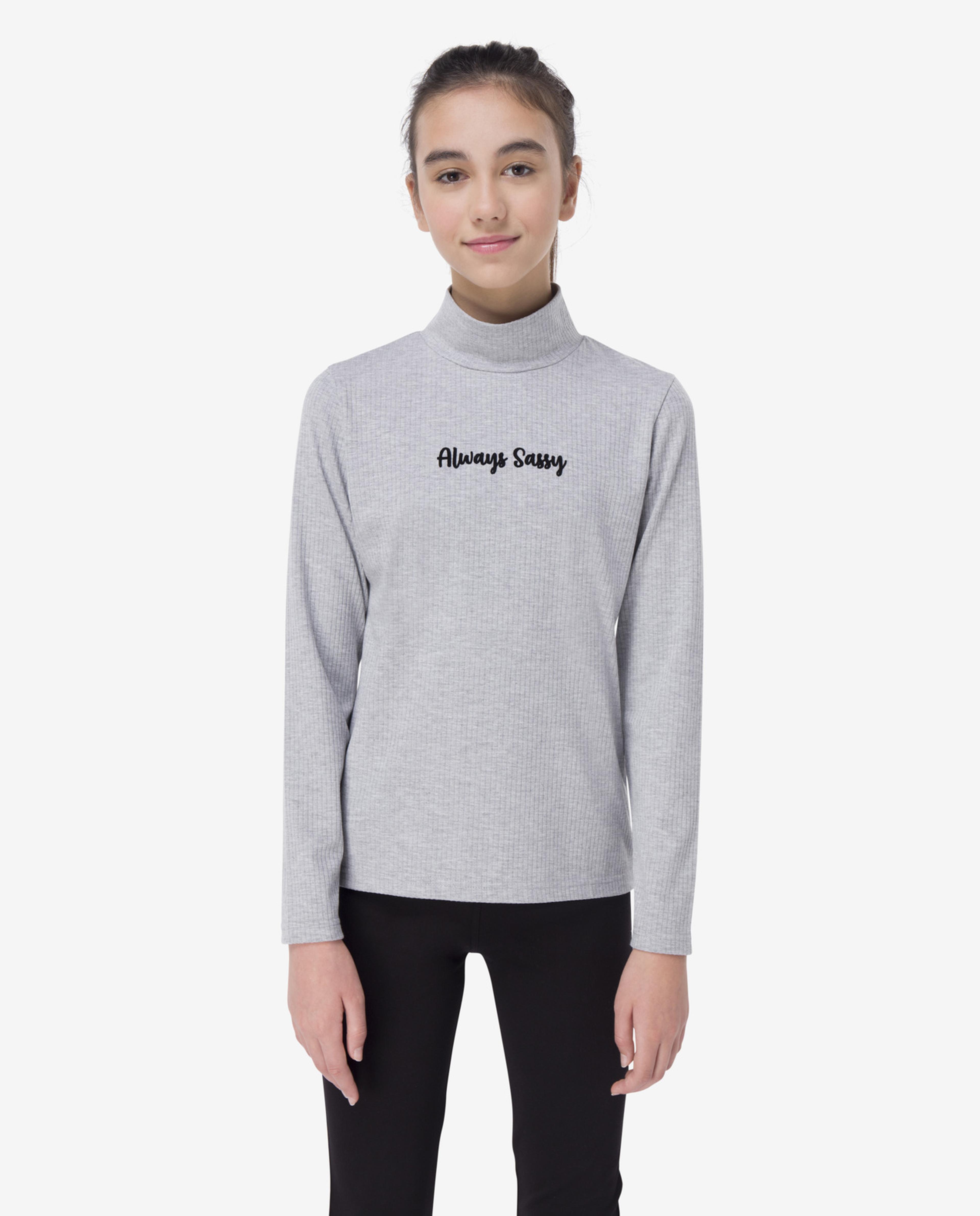 Grey Printed Turtle Neck T-Shirt