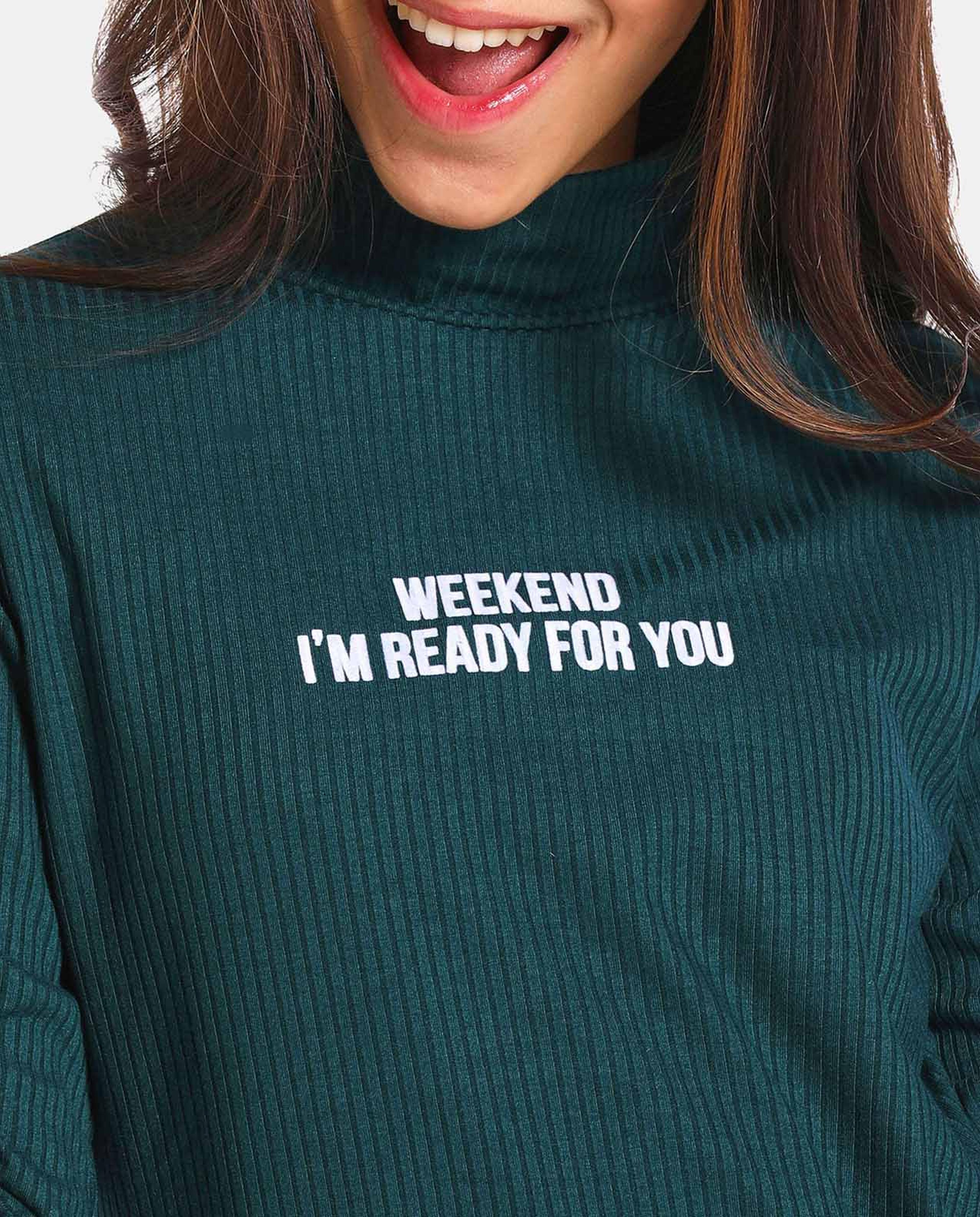Blue Polyester Turtle Neck Tee