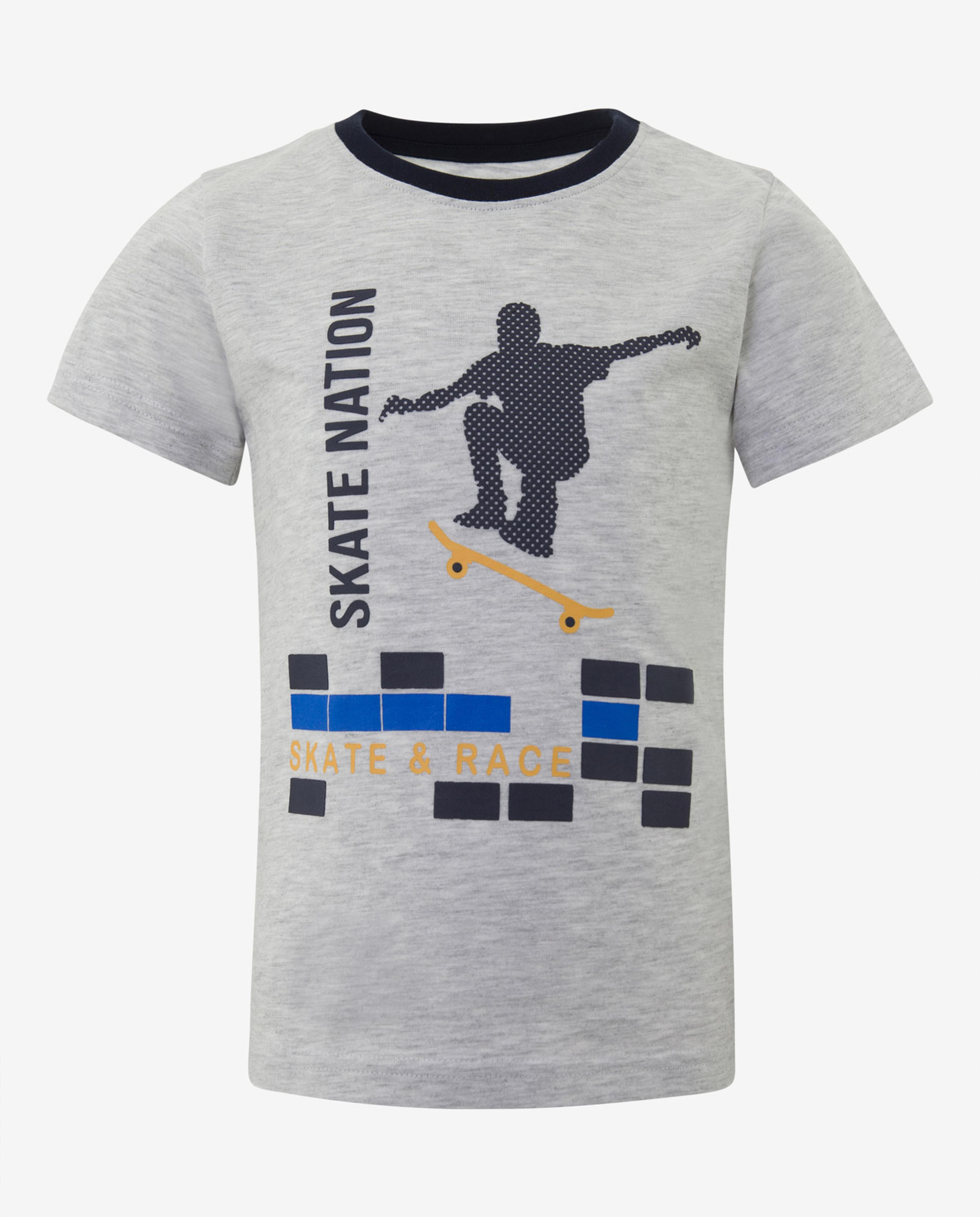 Grey Short Sleeve Printed Crew Neck T-Shirt