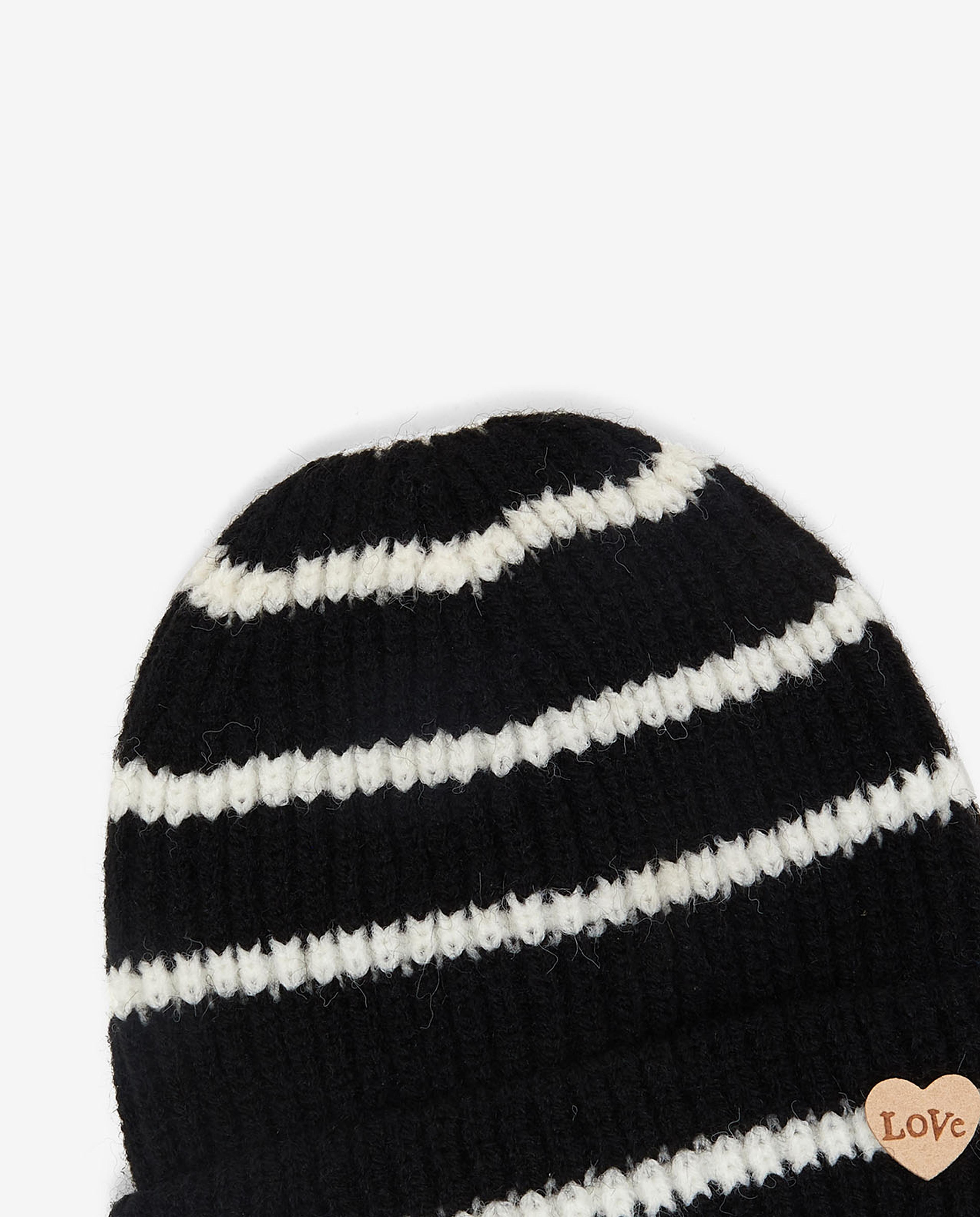 Striped Knitted Pom-Pom Beanie Cap