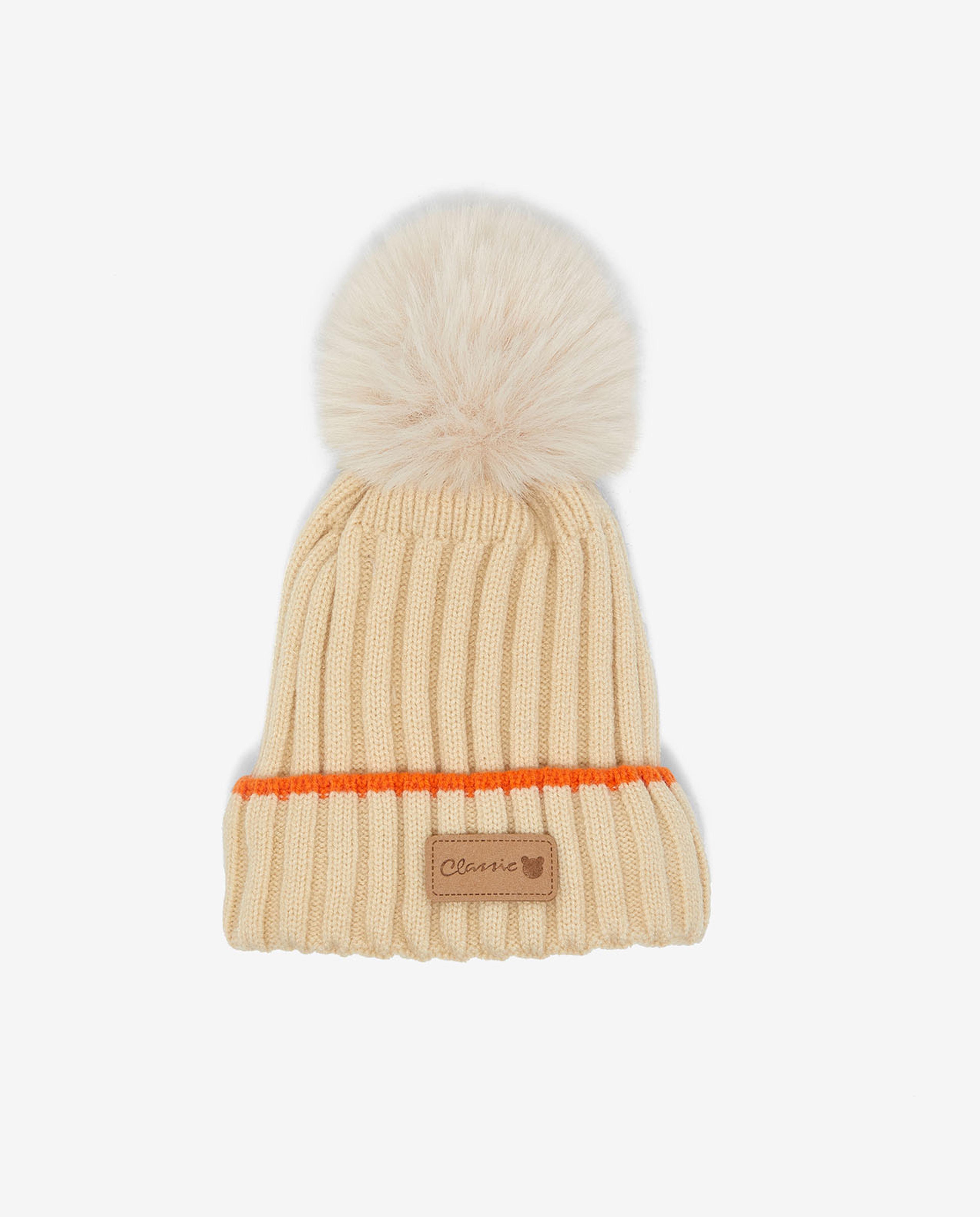 Contrast Detailed Knitted Pom-Pom Beanie Cap