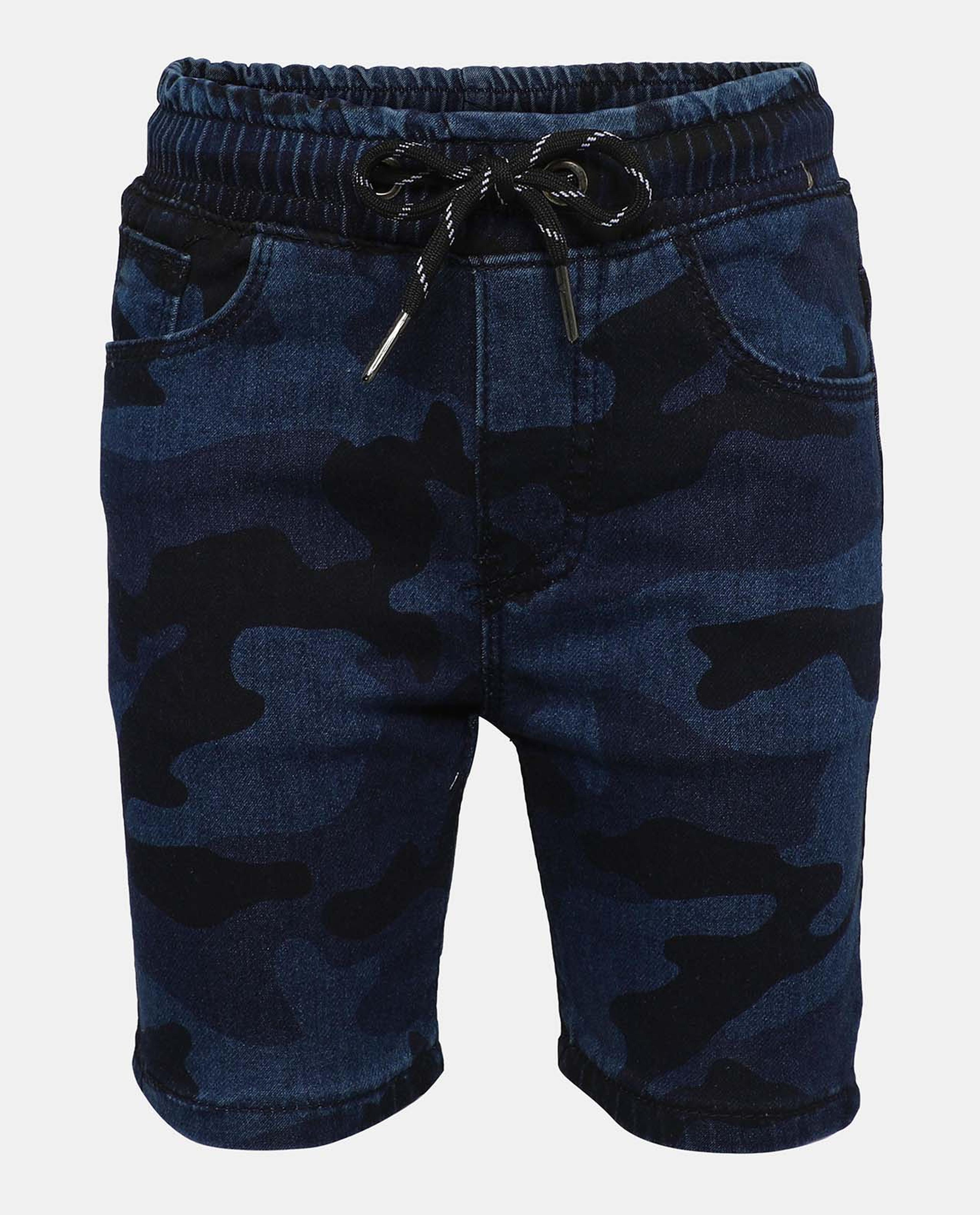 Camouflage Denim Shorts with Drawstring Waist