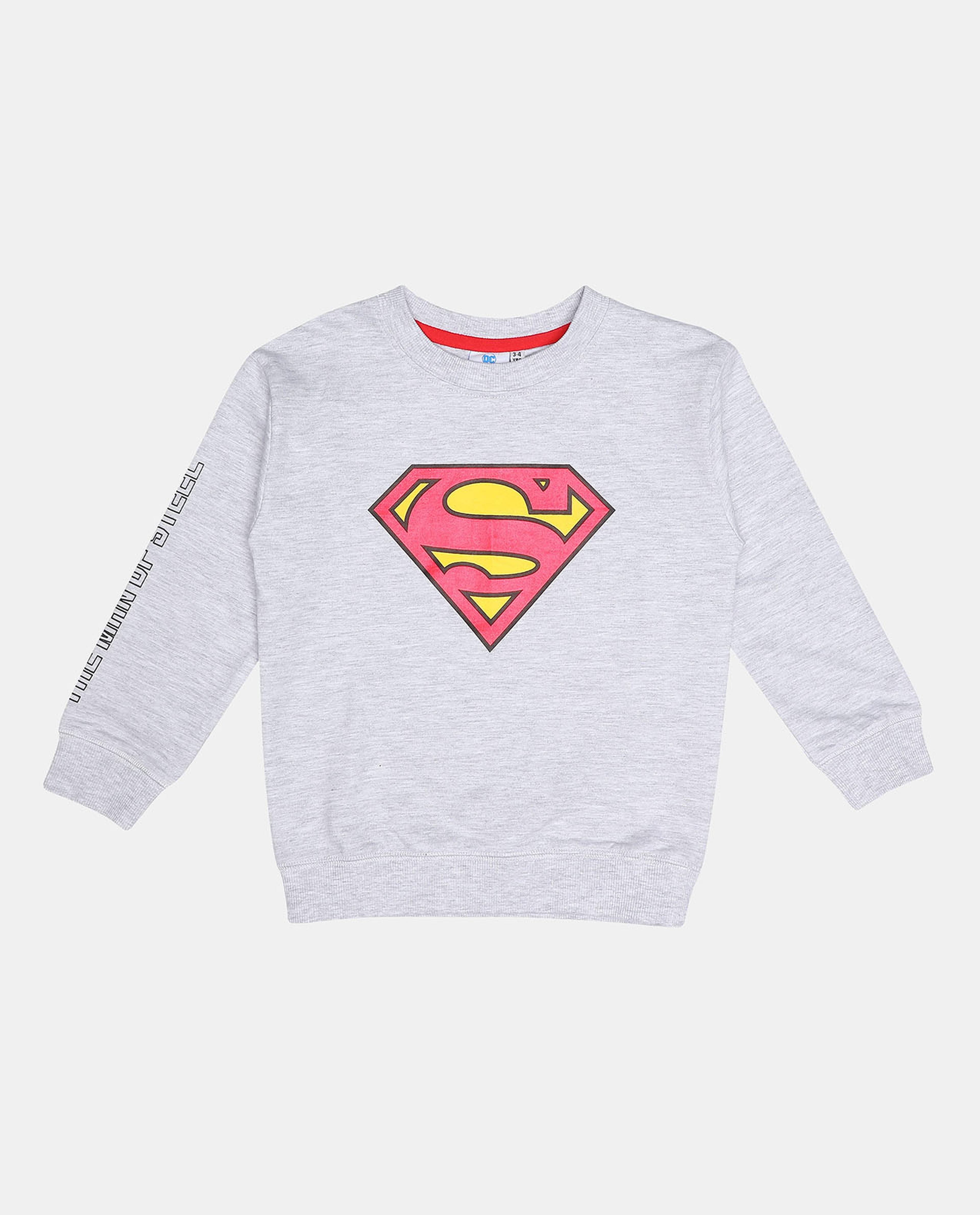 Superman Printed Sweatshirt with Round Neck and Long Sleeves