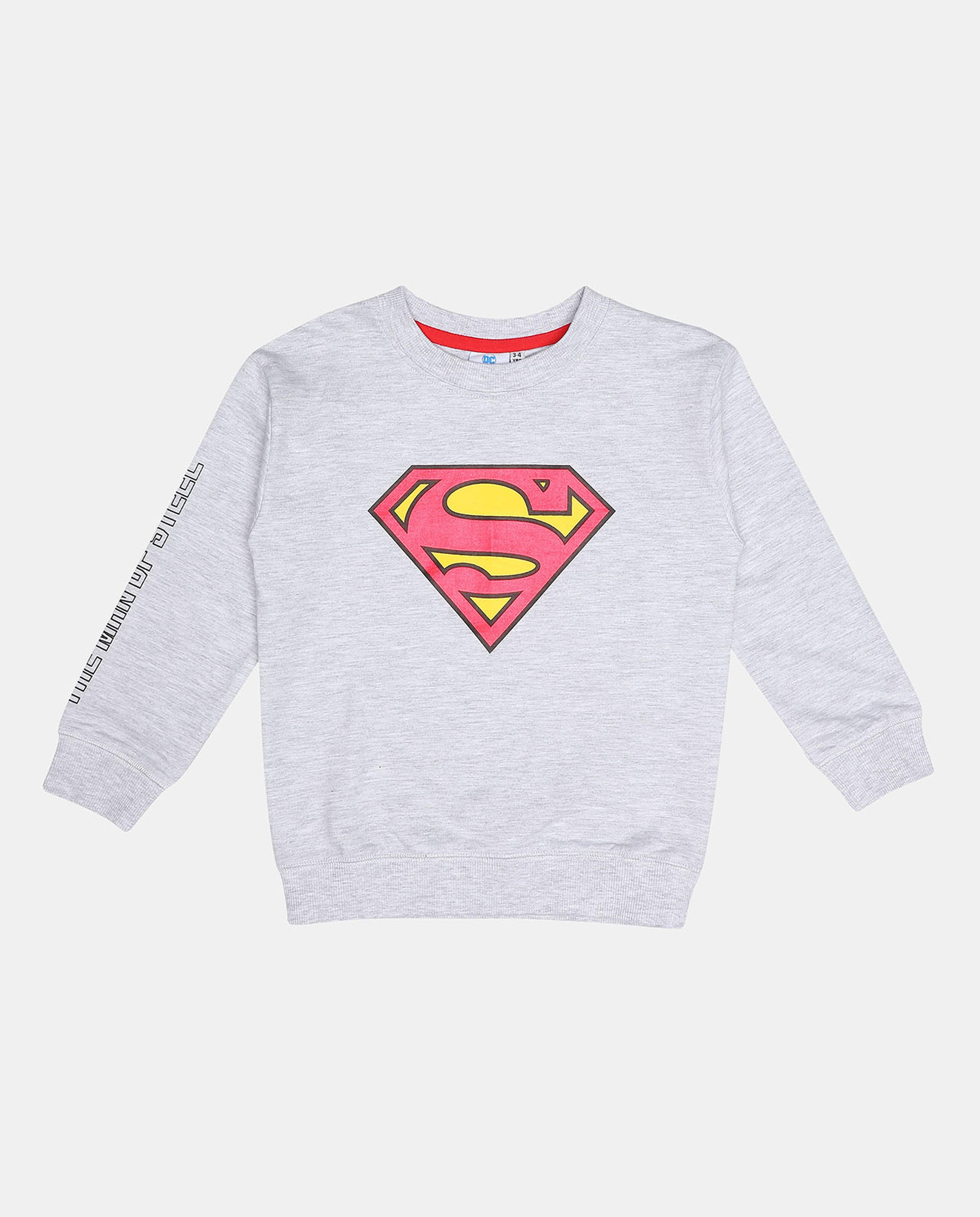 Superman Printed Sweatshirt with Round Neck and Long Sleeves