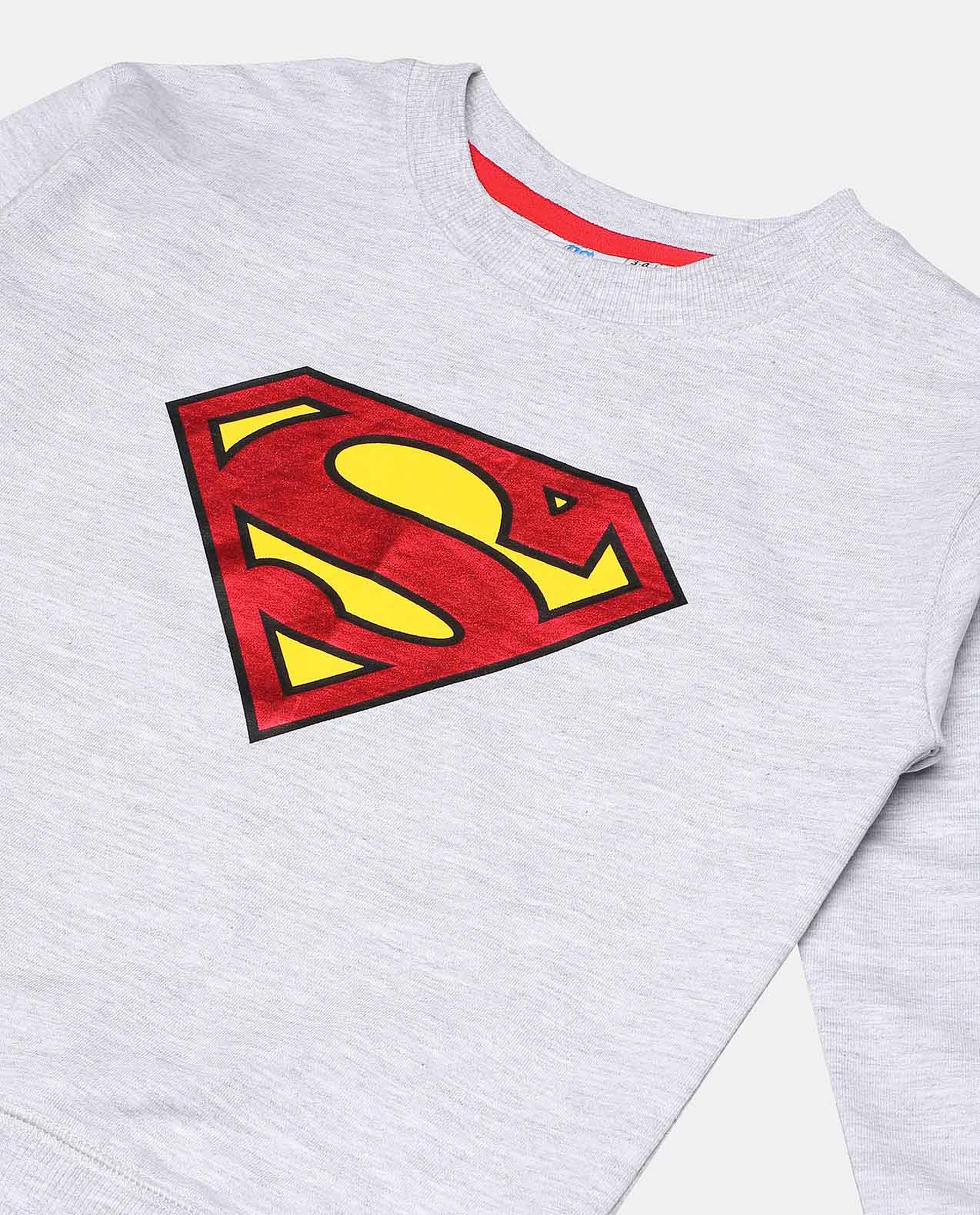 Superman Printed Sweatshirt with Round Neck and Long Sleeves