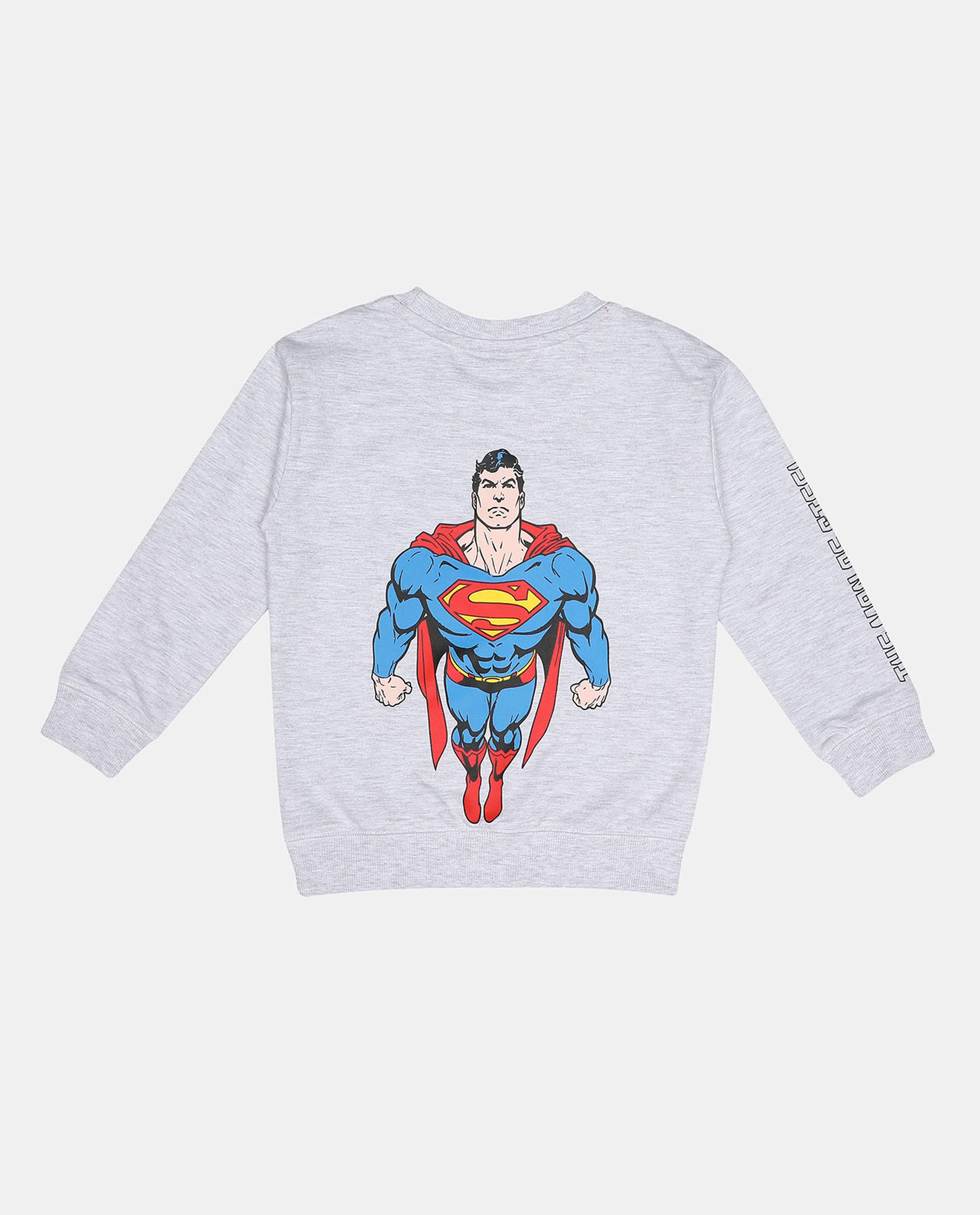 Superman Printed Sweatshirt with Round Neck and Long Sleeves