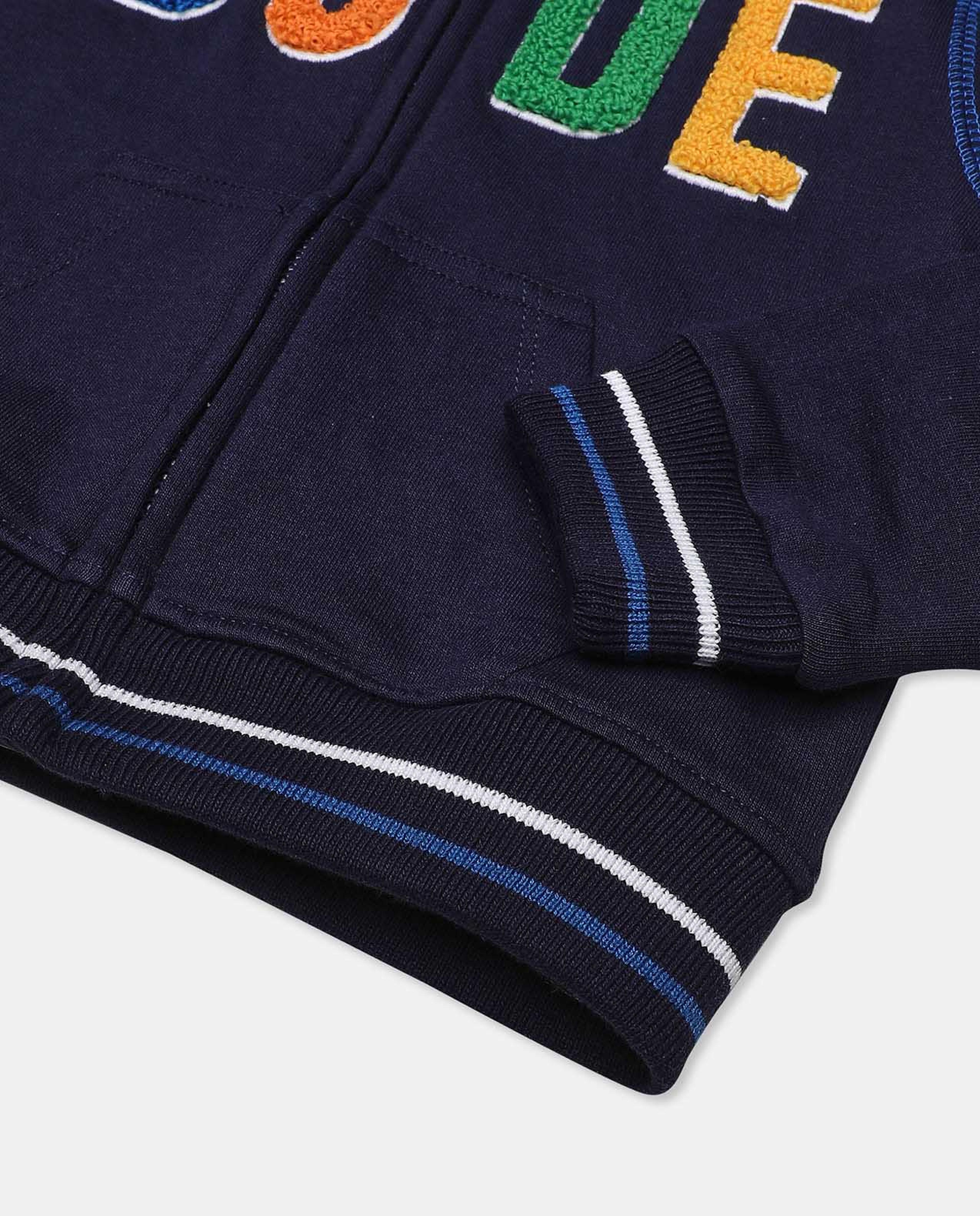 Embroidered Hooded Sweatshirt with Zippered Closure and Long Sleeves