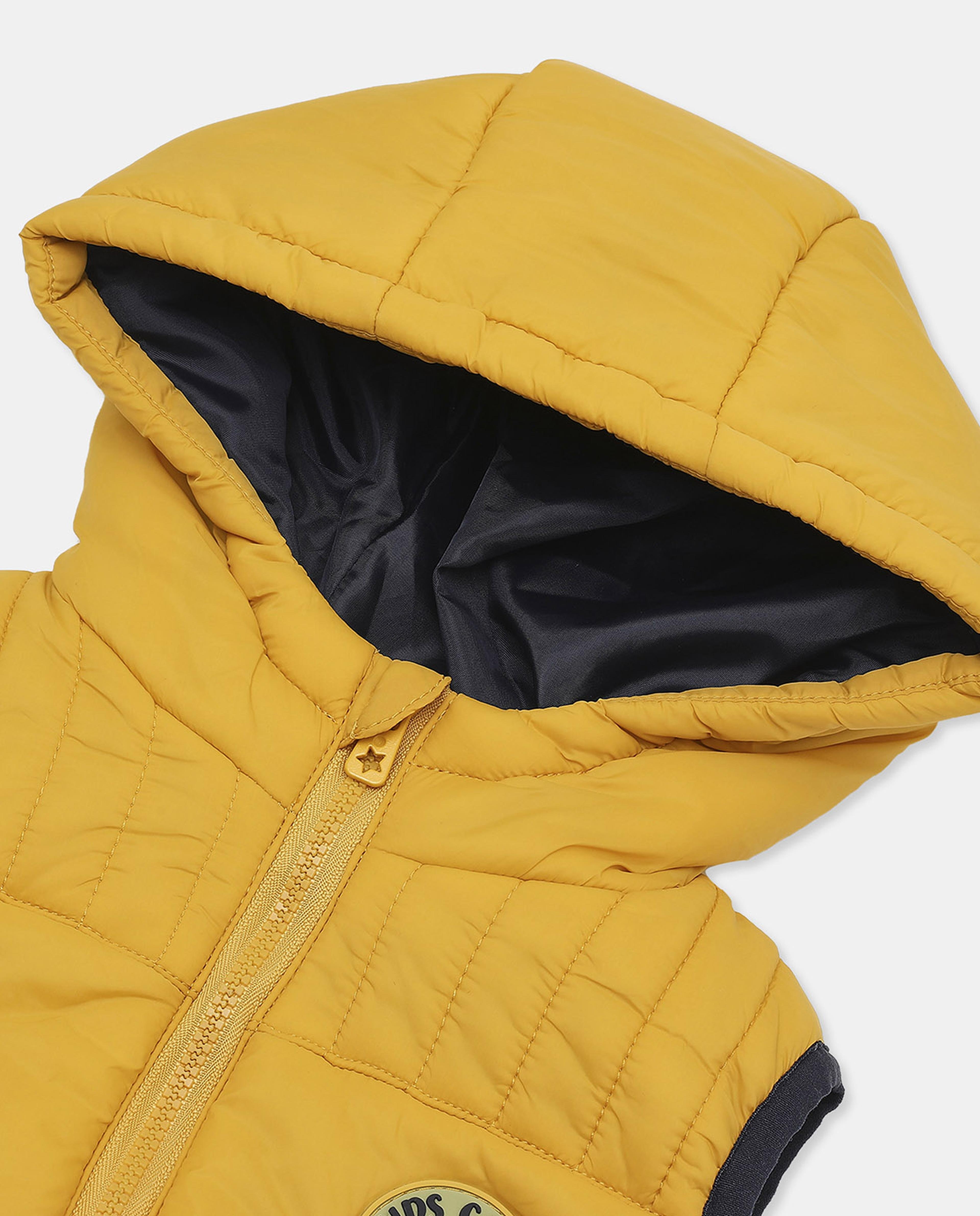 Solid Block Hooded Puffer Vest Jacket with Zippered Closure