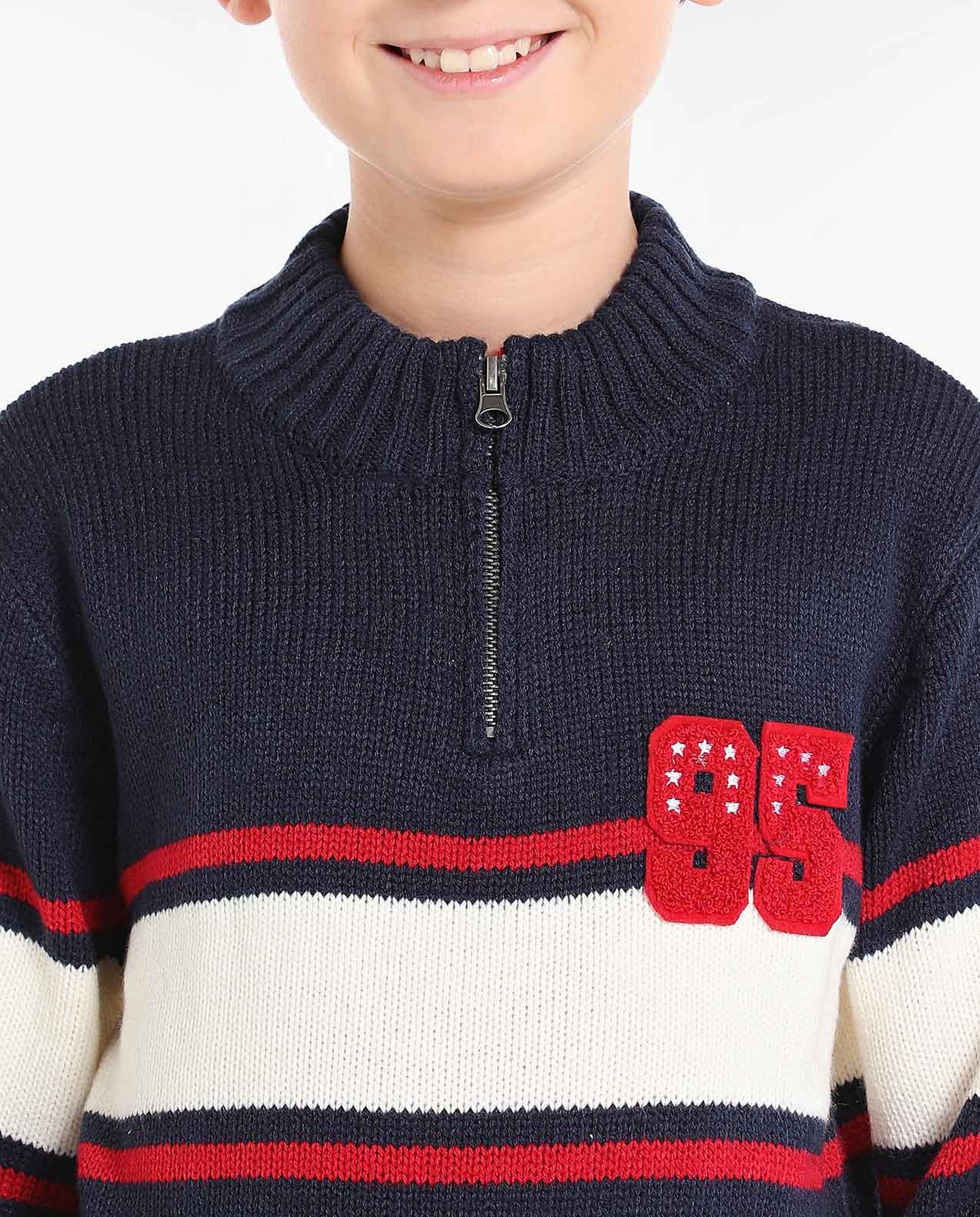 Color Block Sweater with Zippered Neck and Long Sleeves