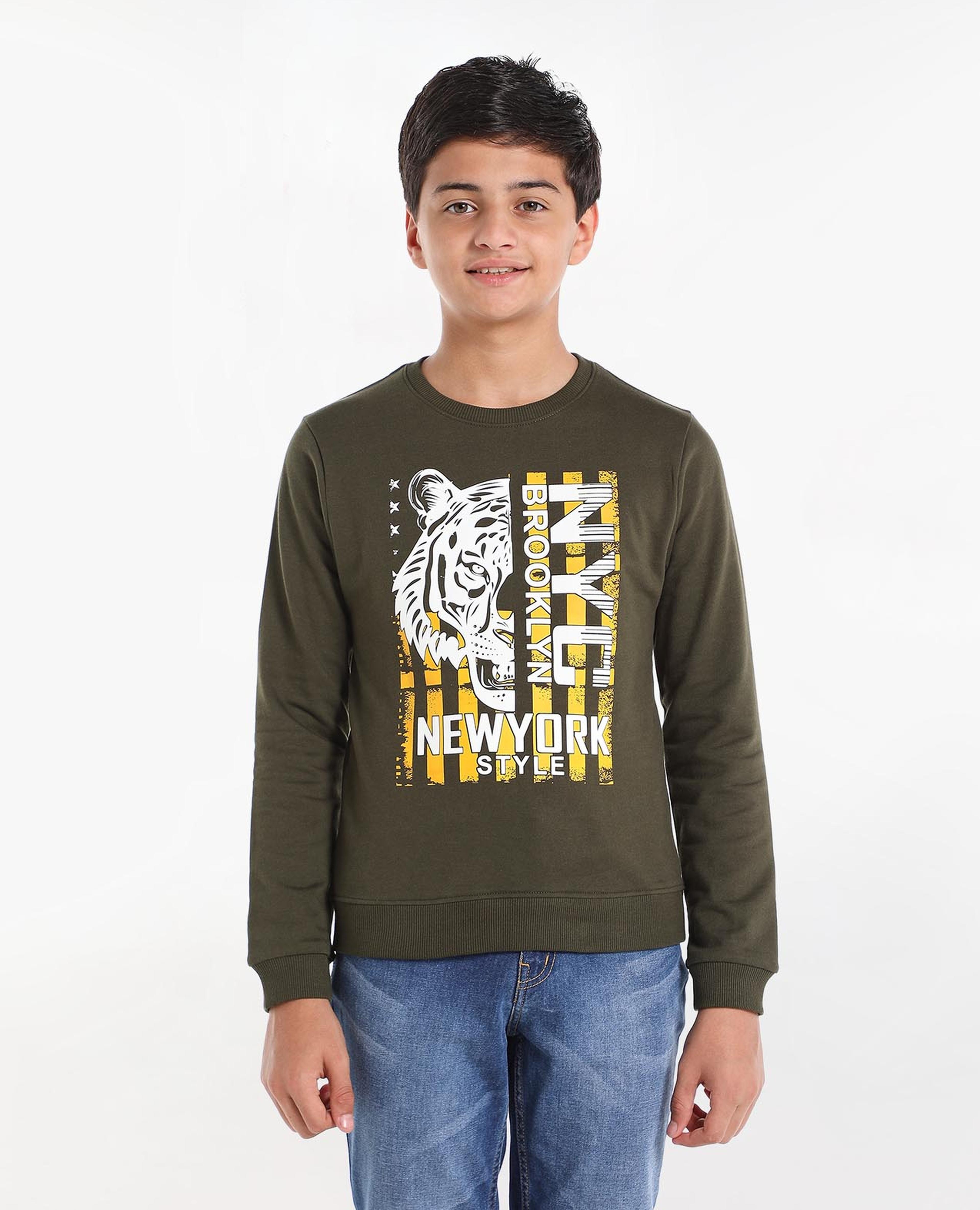 Typography Printed Sweatshirt with Crew Neck and Long Sleeves