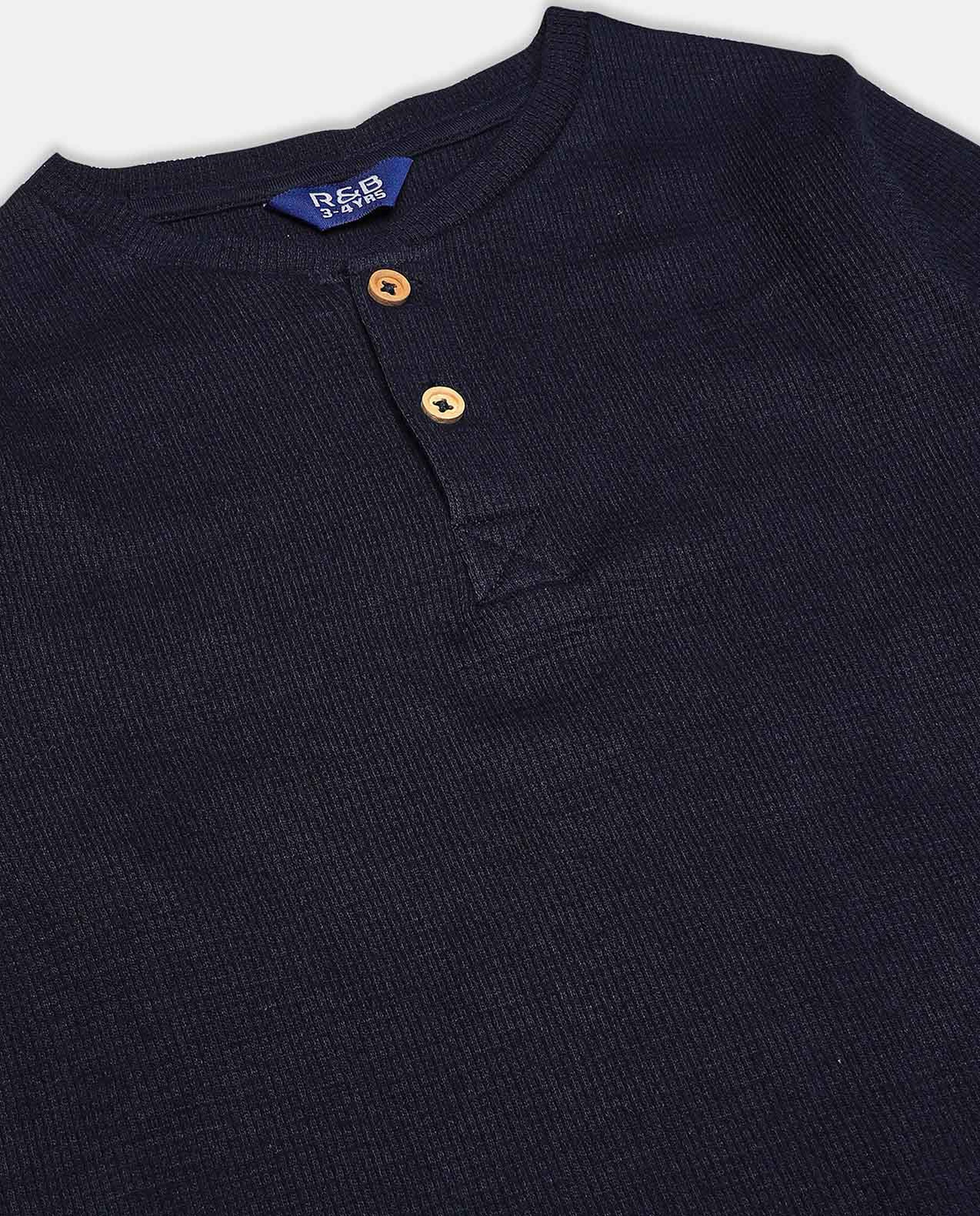 Solid T-Shirt with Mandarin Collar and Long Sleeves