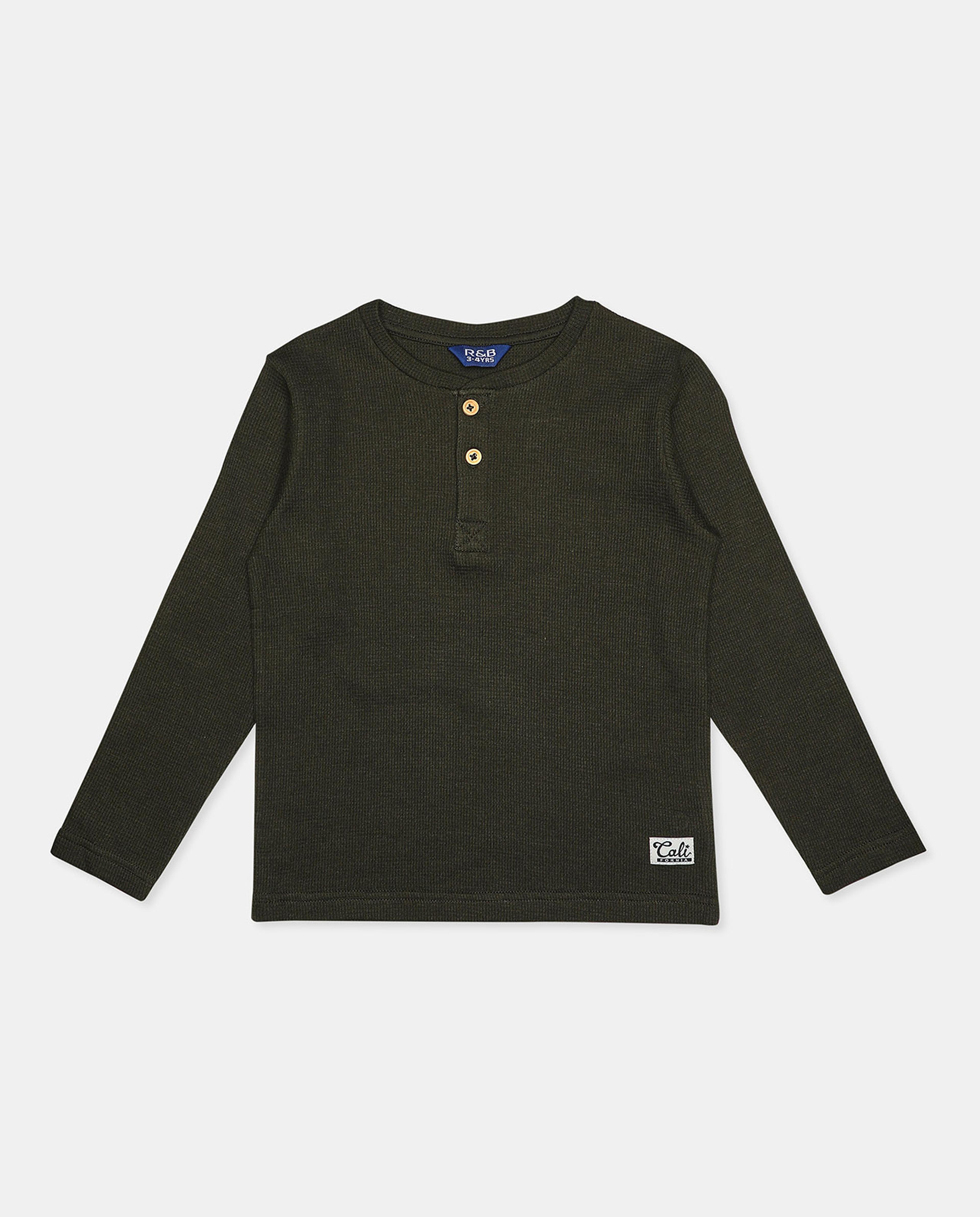 Solid T-Shirt with Mandarin Collar and Long Sleeves
