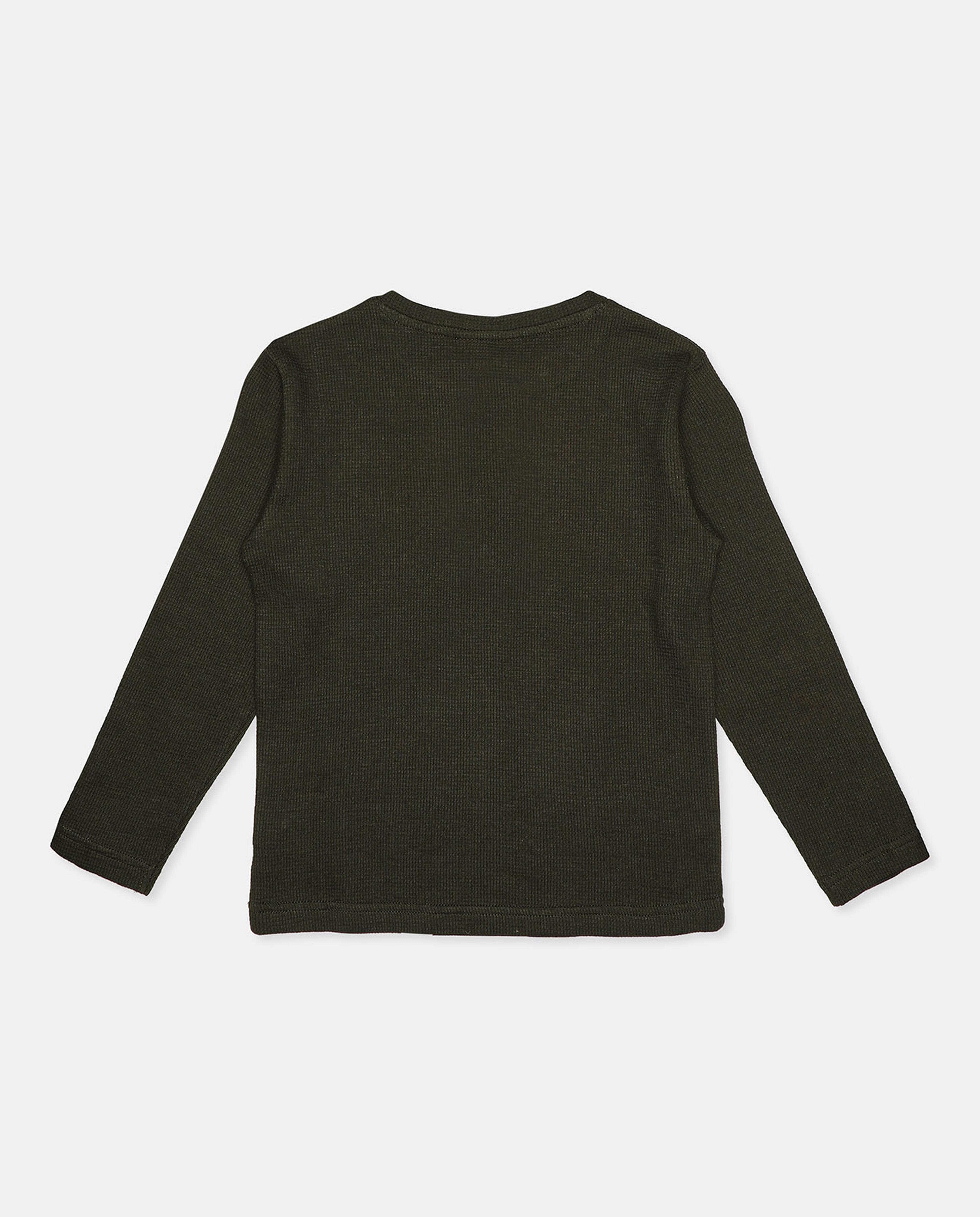 Solid T-Shirt with Mandarin Collar and Long Sleeves