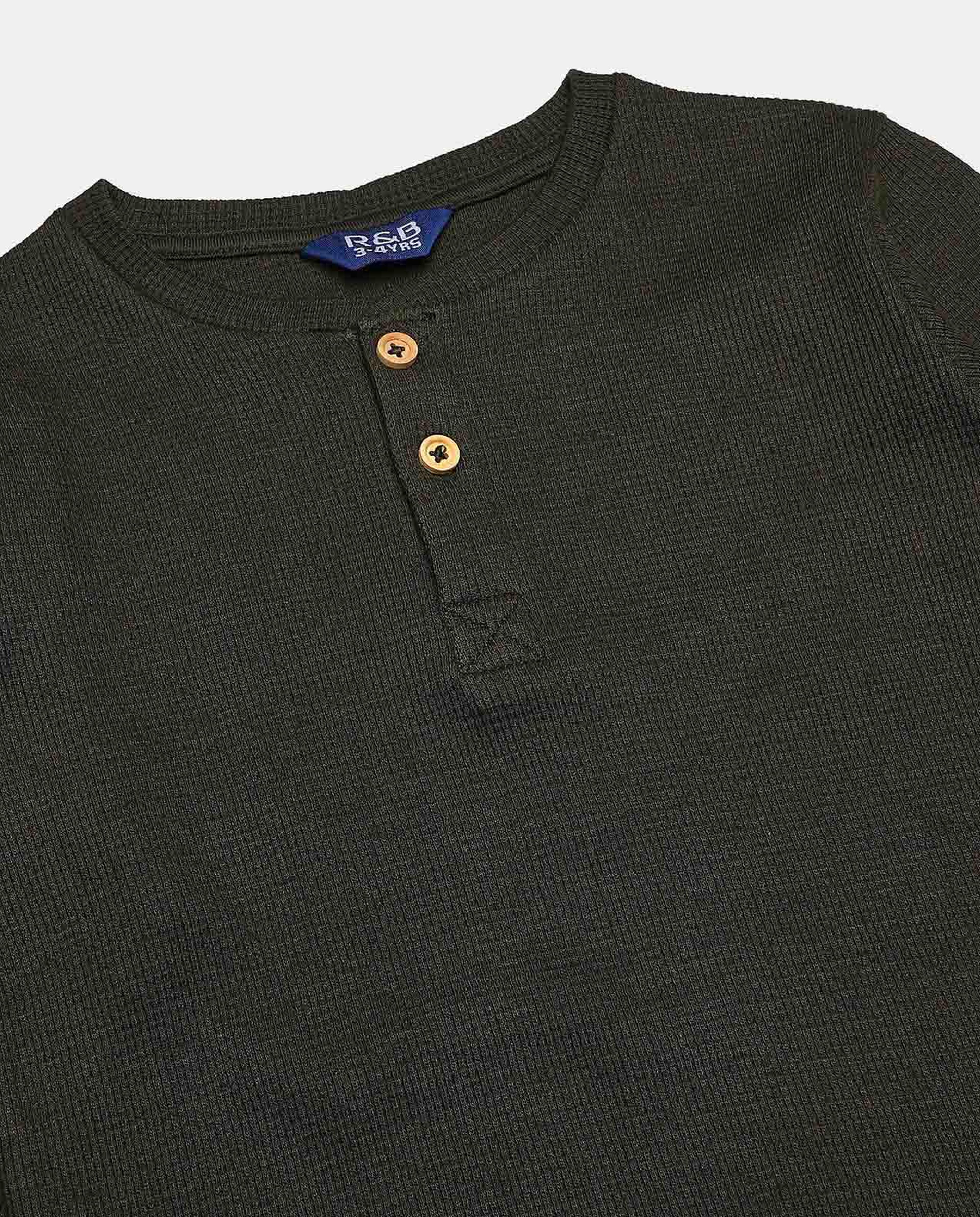 Solid T-Shirt with Mandarin Collar and Long Sleeves
