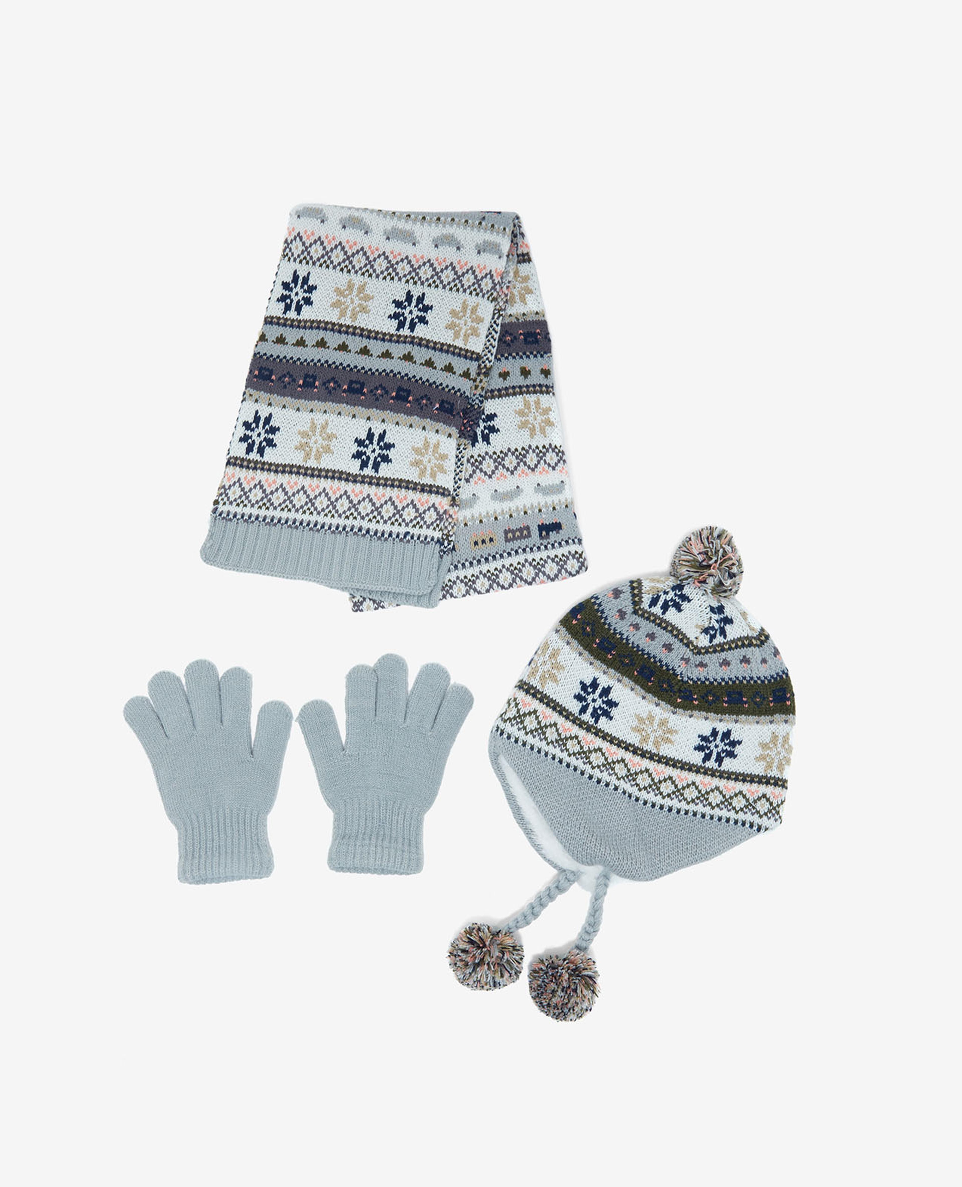Patterned Set of Scarf, Cap and Gloves Set