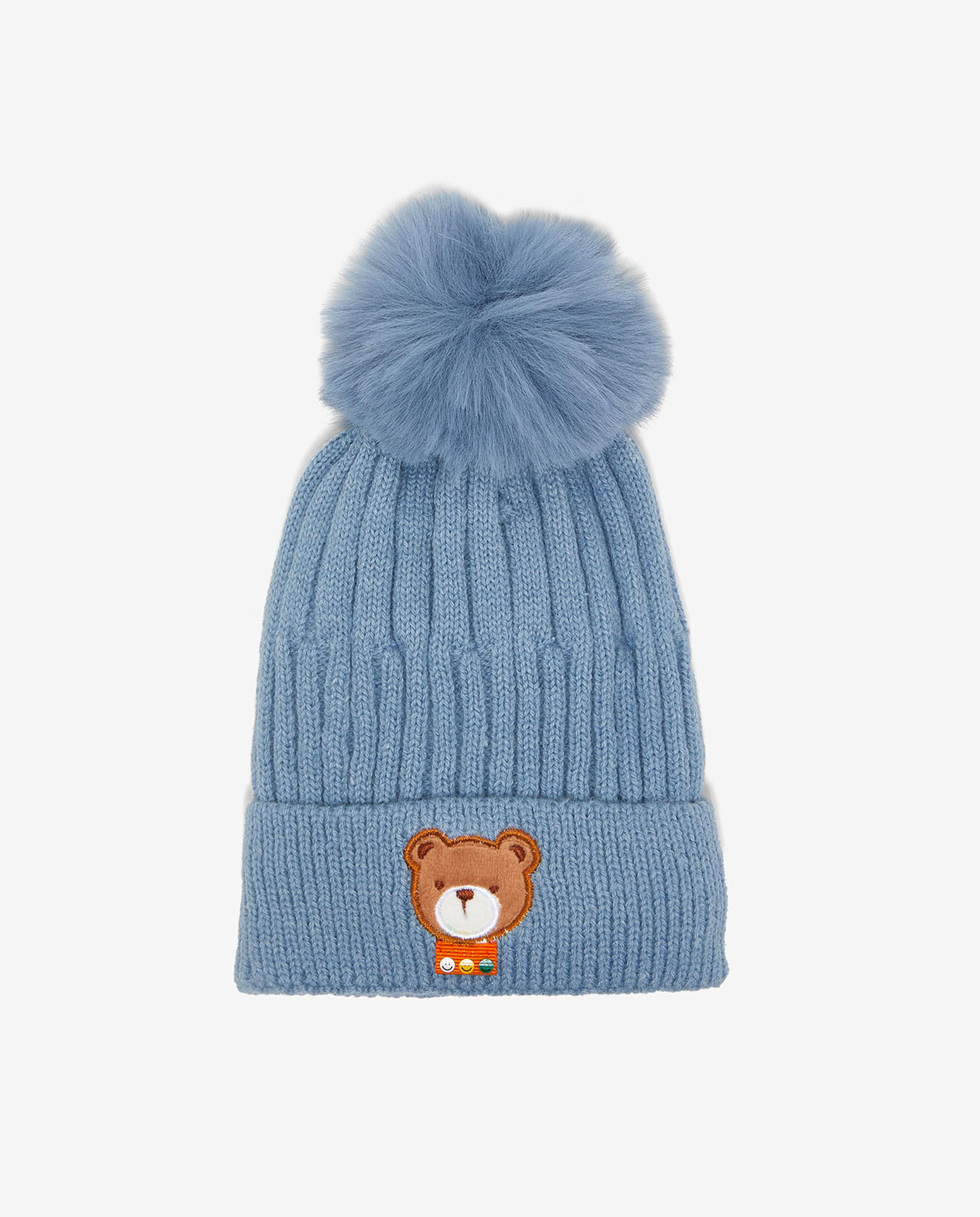 Solid Knitted Pom-Pom Beanie Cap