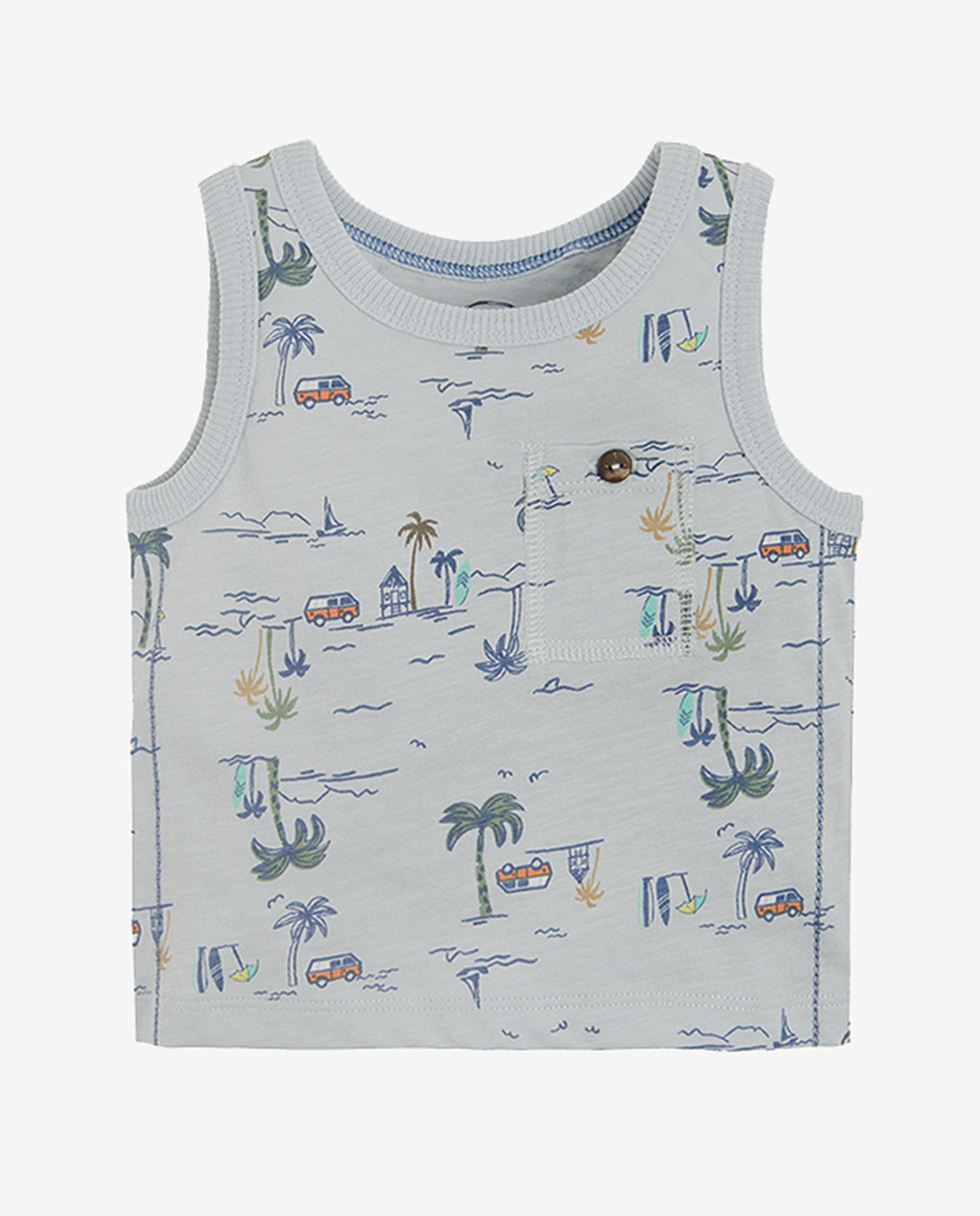 Baby Boy's Round Neck T Shirt With Sleeveless Graphic Print