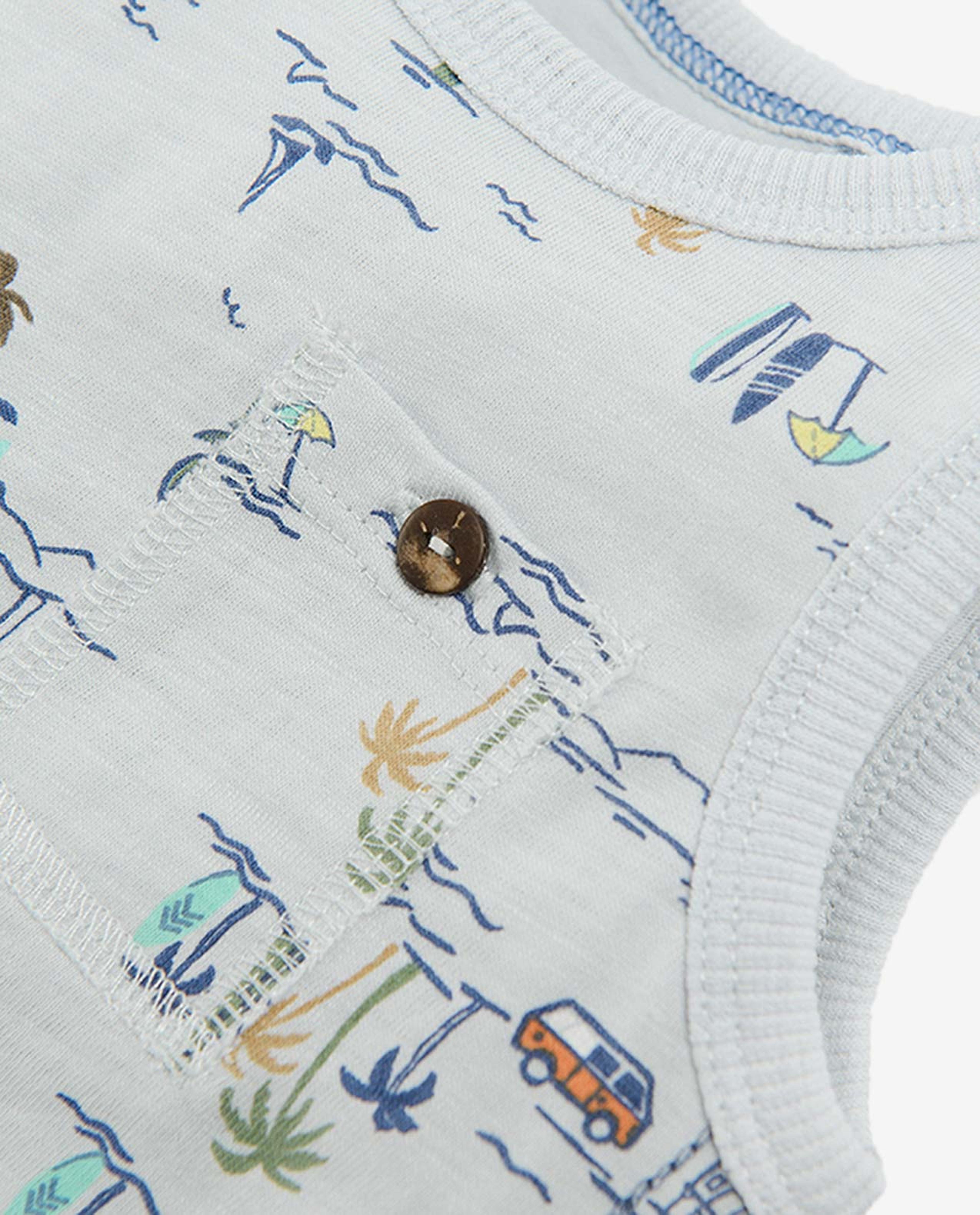 Baby Boy's Round Neck T Shirt With Sleeveless Graphic Print