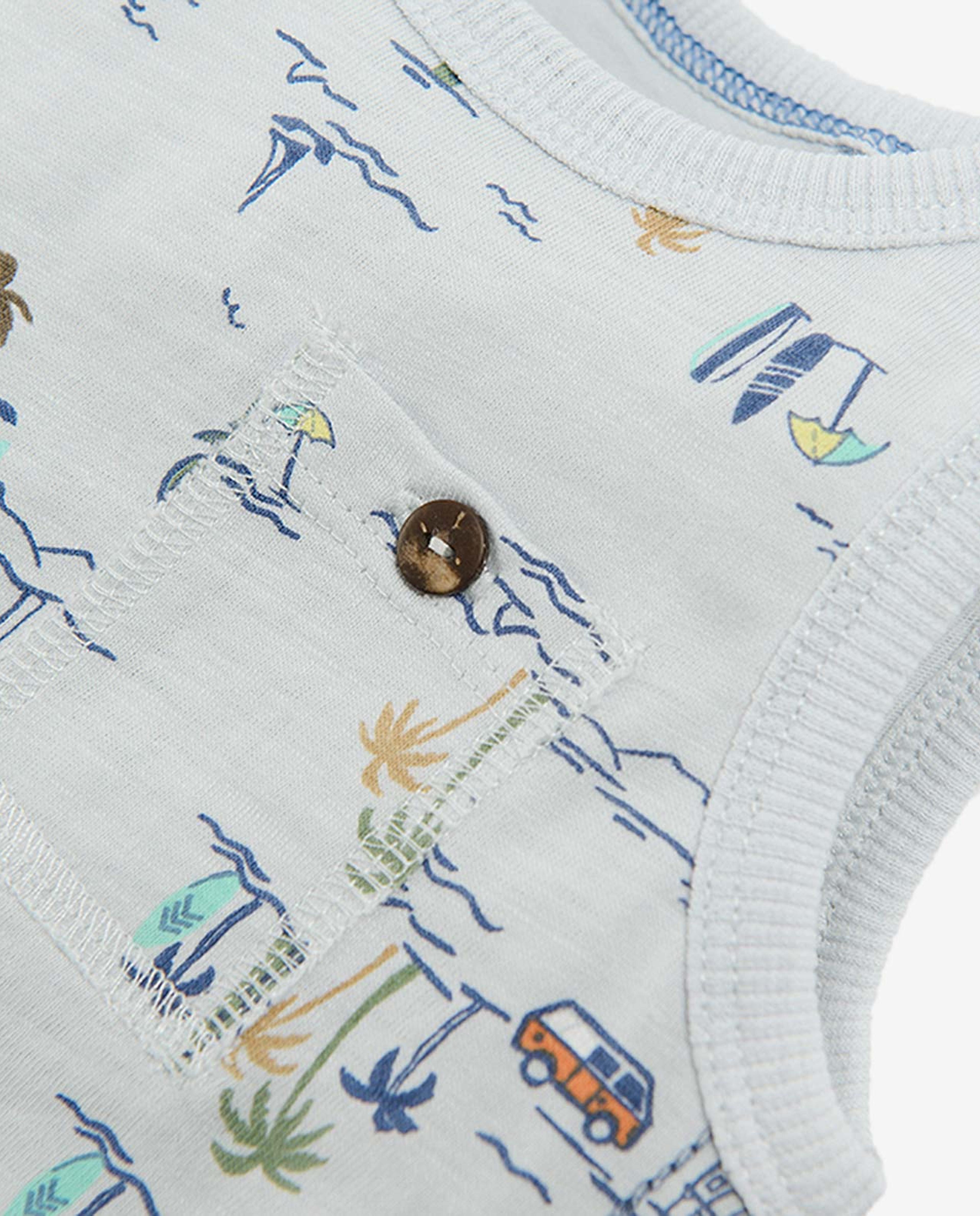 Baby Boy's Round Neck T Shirt With Sleeveless Graphic Print
