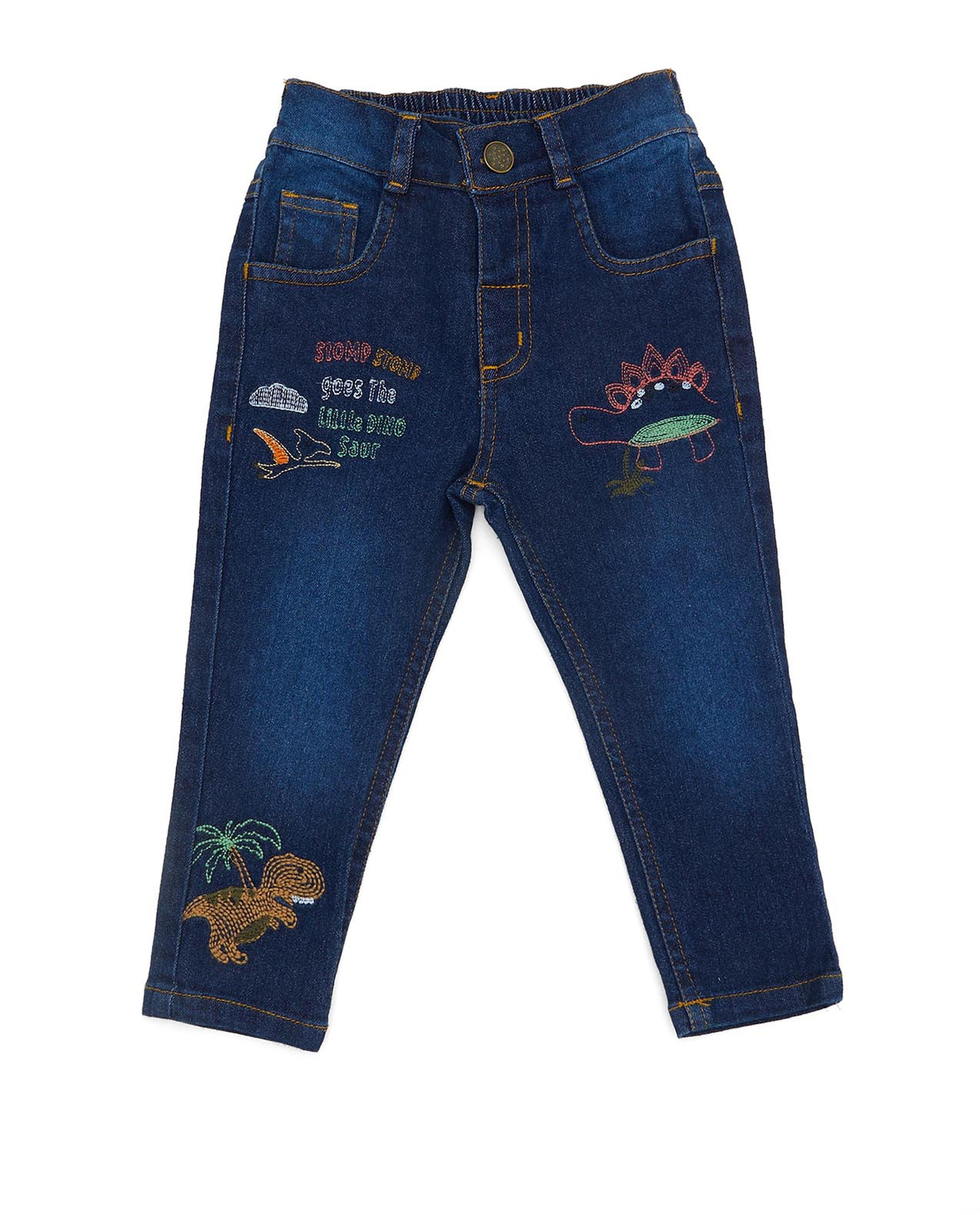 Embroidered Jeans with Button Closure