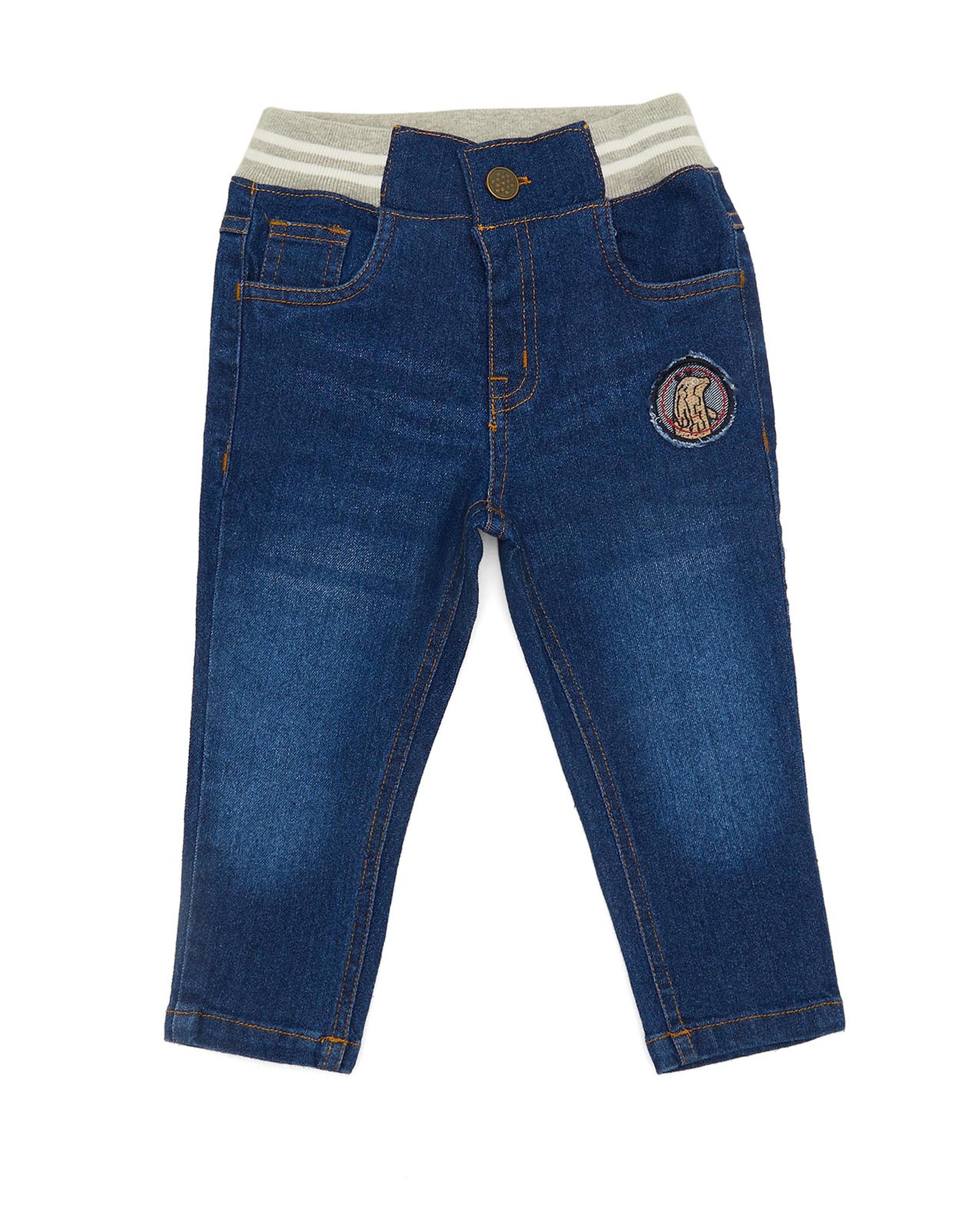 Applique Detailed Jeans with Button Closure