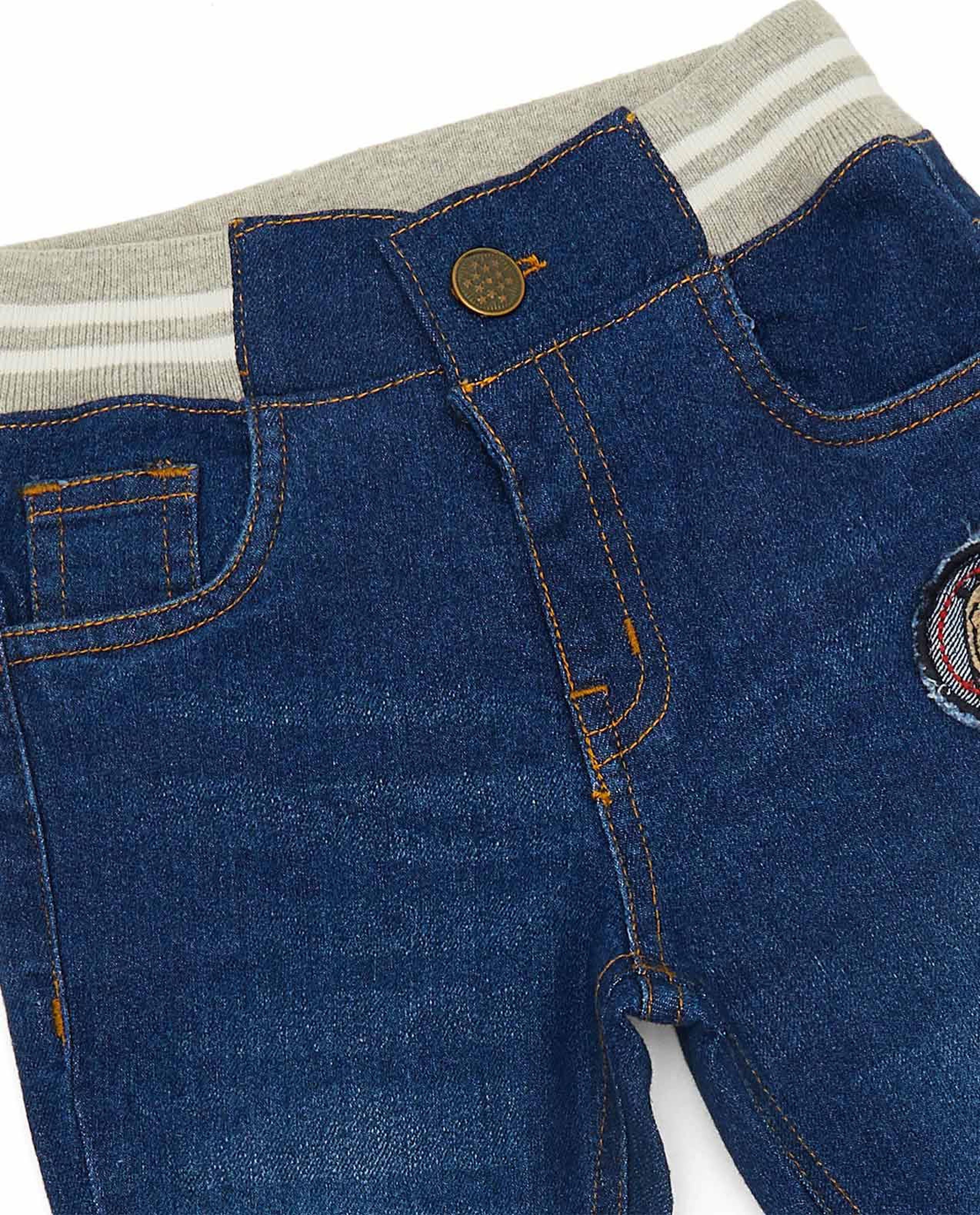 Applique Detailed Jeans with Button Closure