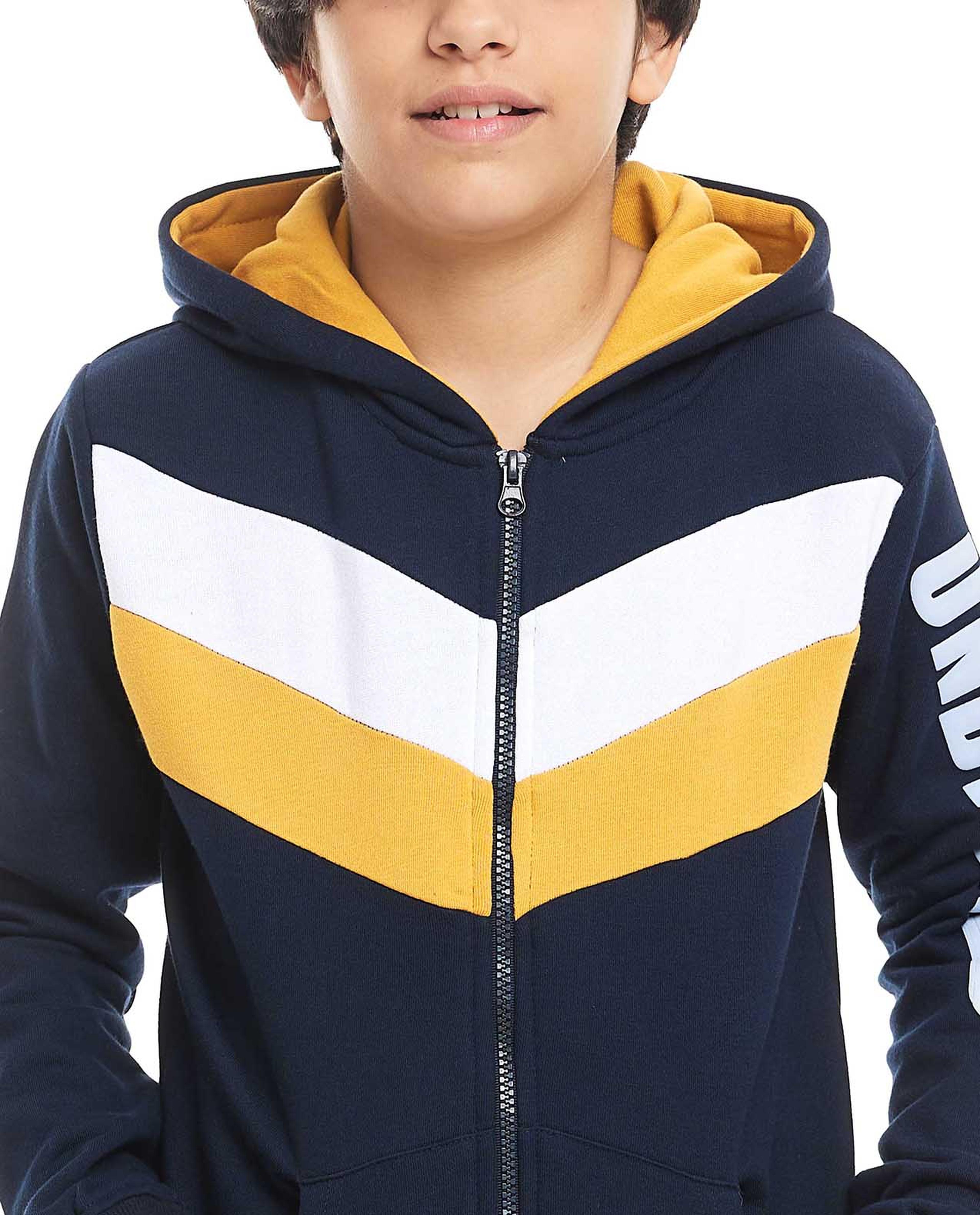Color Block Hooded Clothing Set