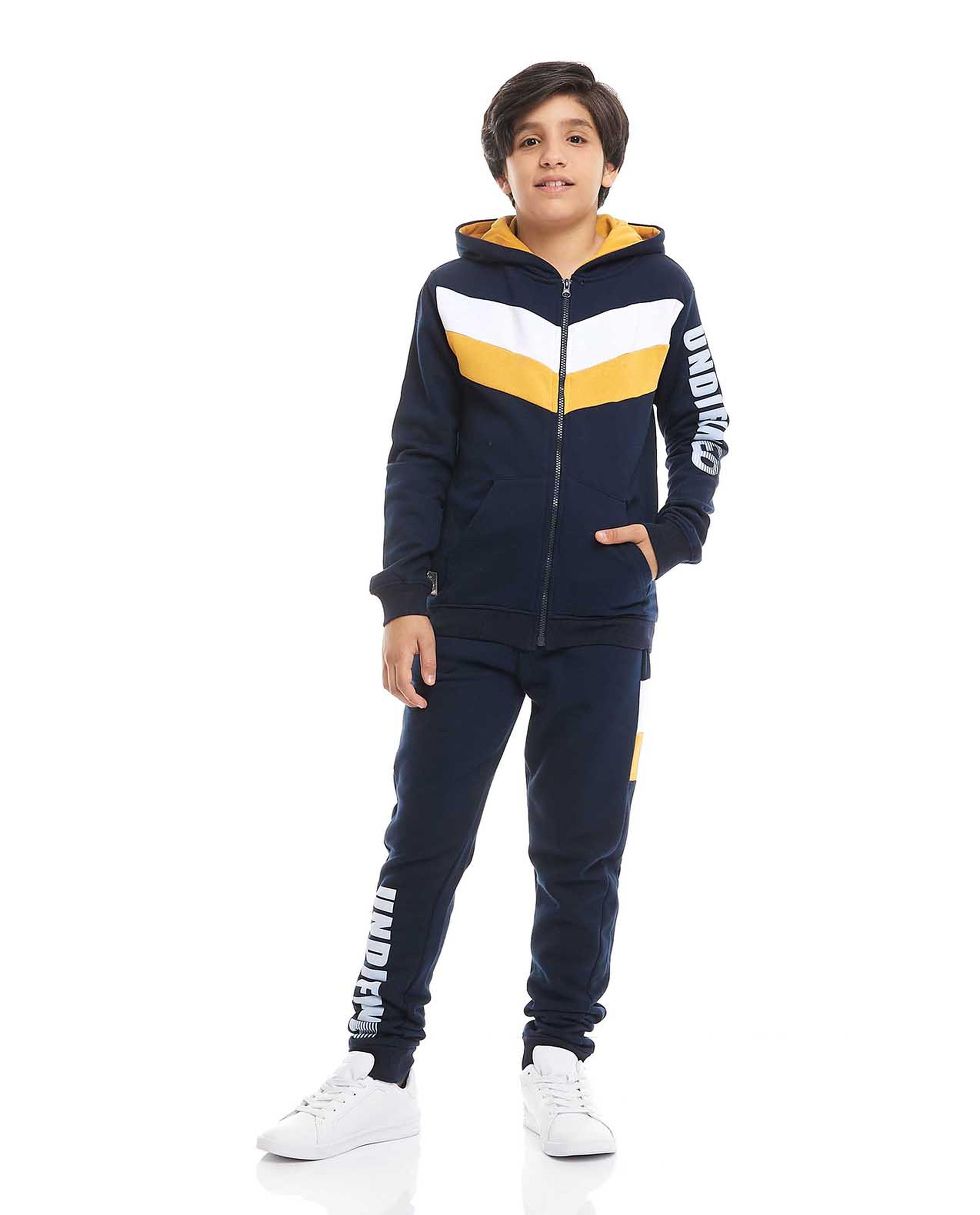 Color Block Hooded Clothing Set
