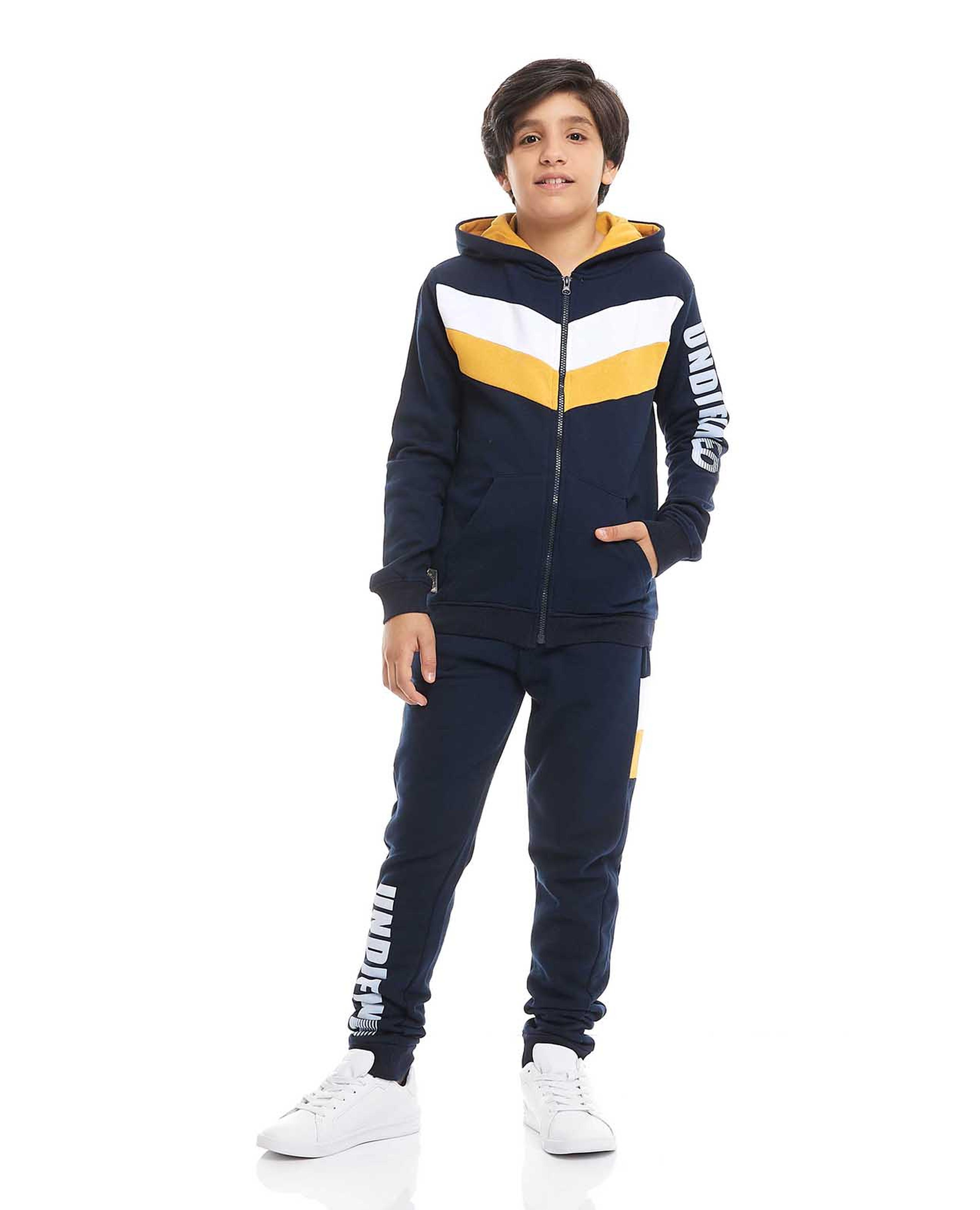 Color Block Hooded Clothing Set