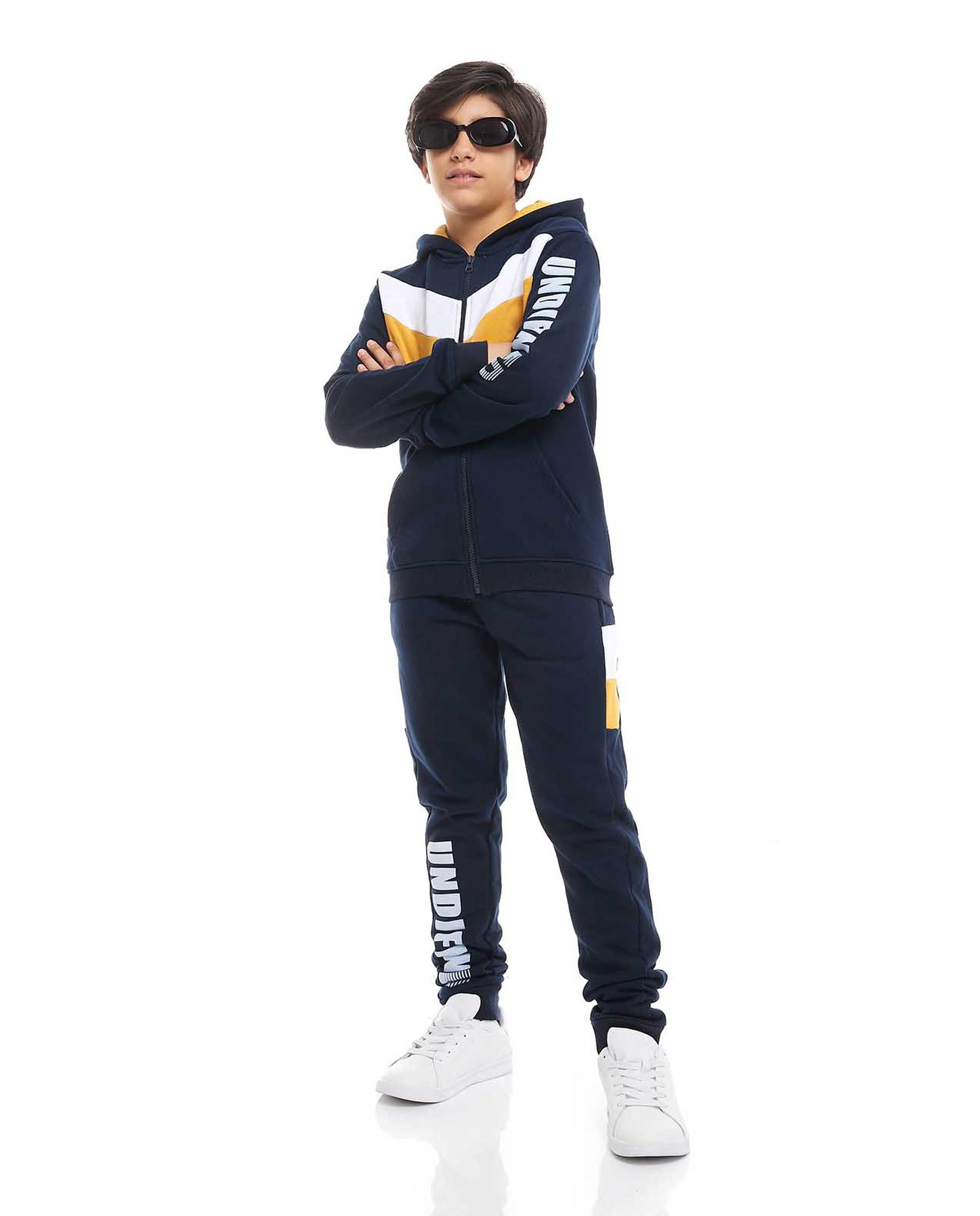 Color Block Hooded Clothing Set