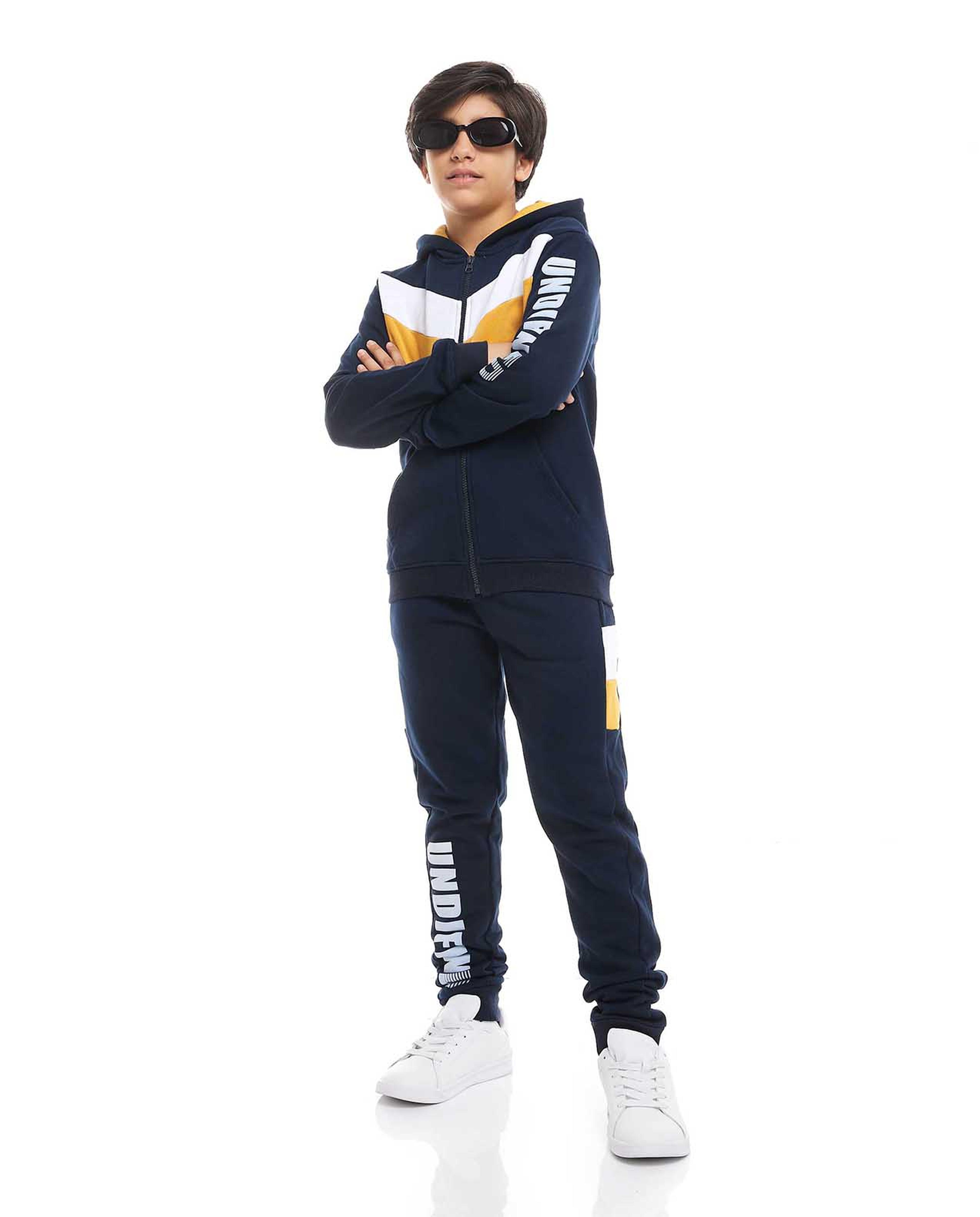Color Block Hooded Clothing Set