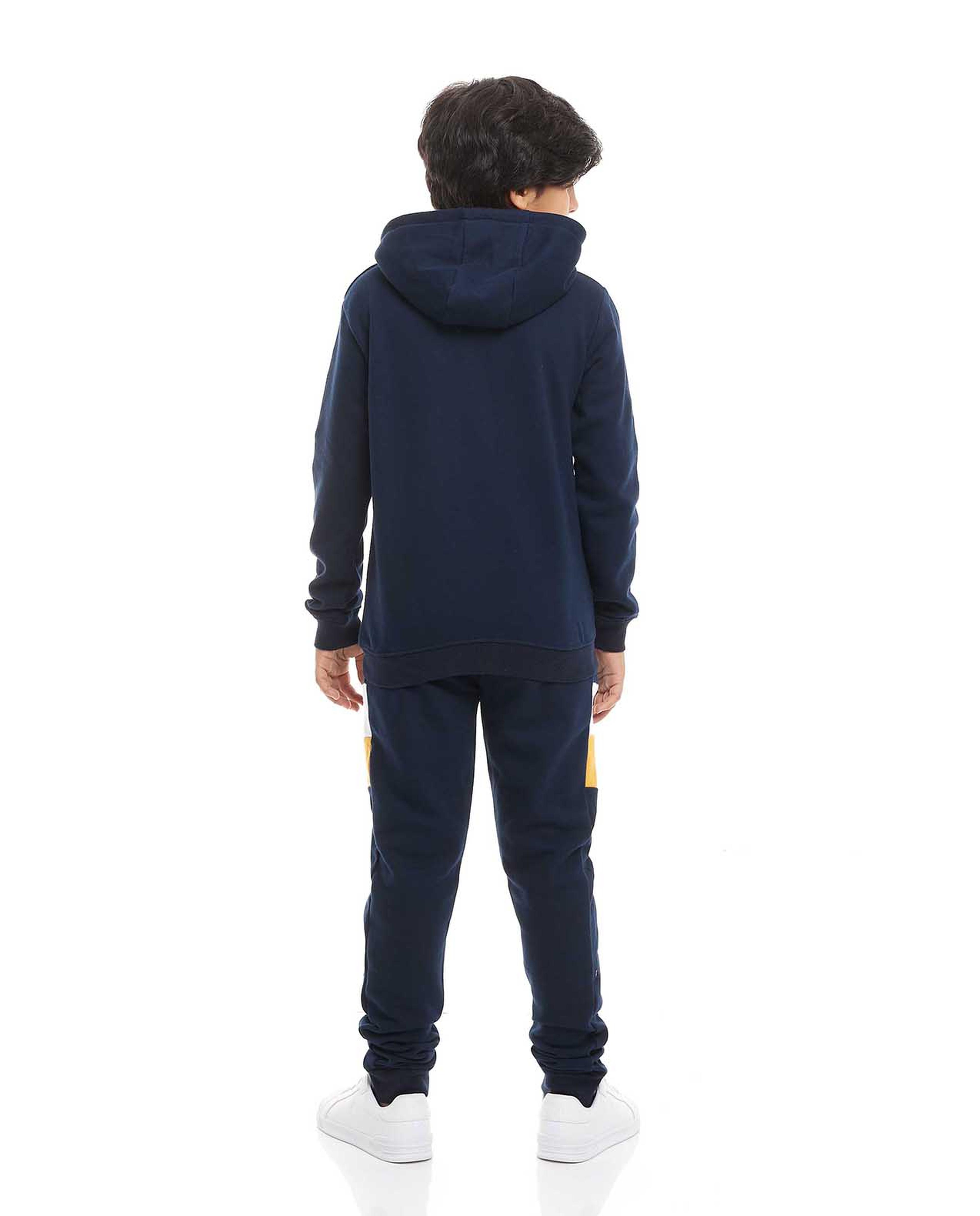 Color Block Hooded Clothing Set